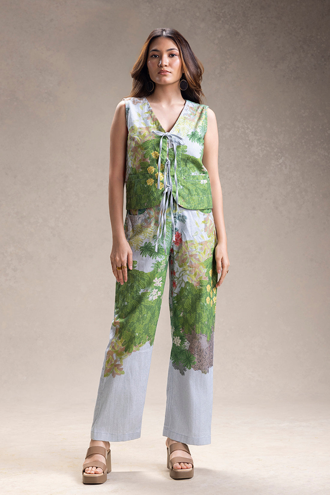 Blume Printed Tie-Up Top And Pants