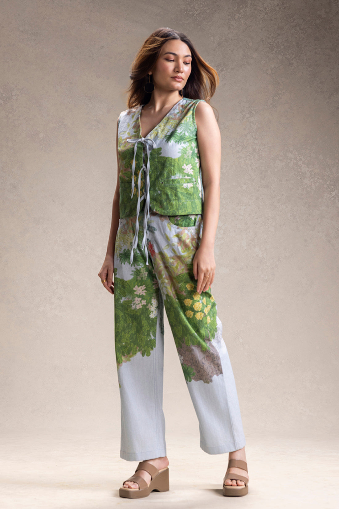 Blume Printed Tie-Up Top And Pants