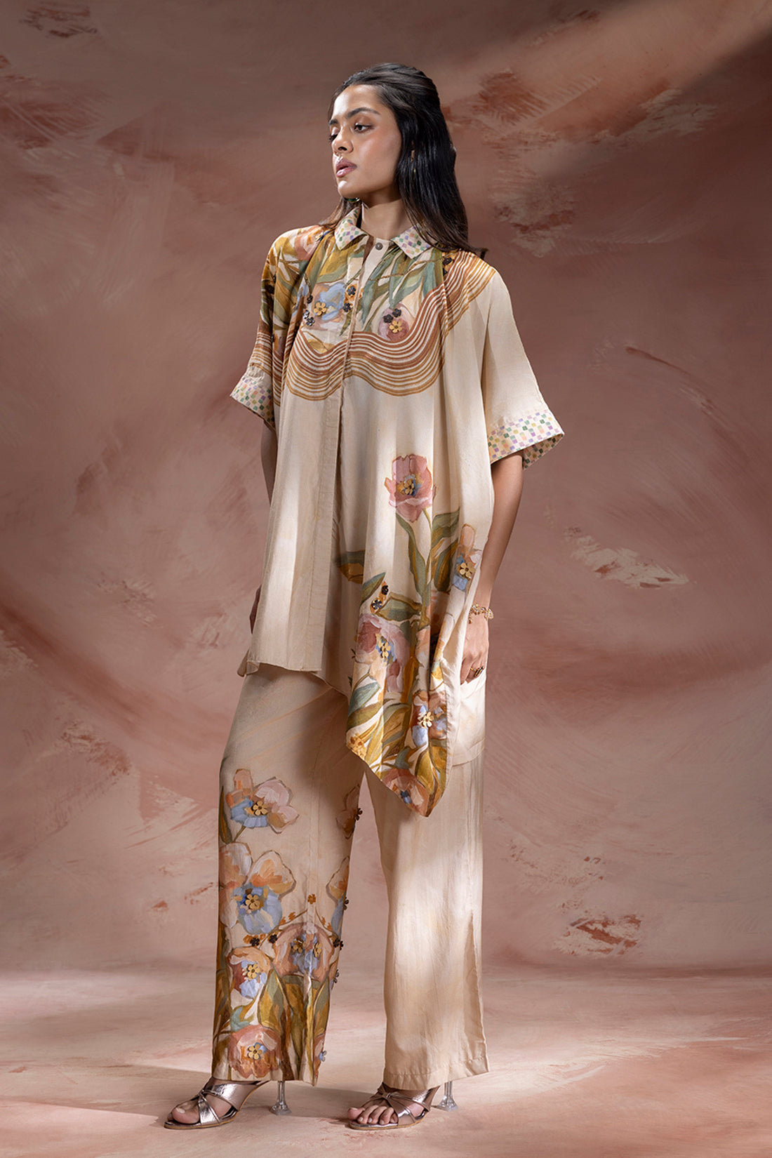 Zeya Embellished Kimono Tunic And Pant