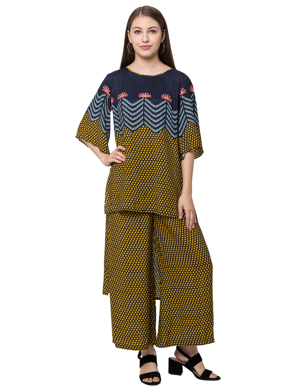 Tree Printed Top And Pants With Bell Sleeves