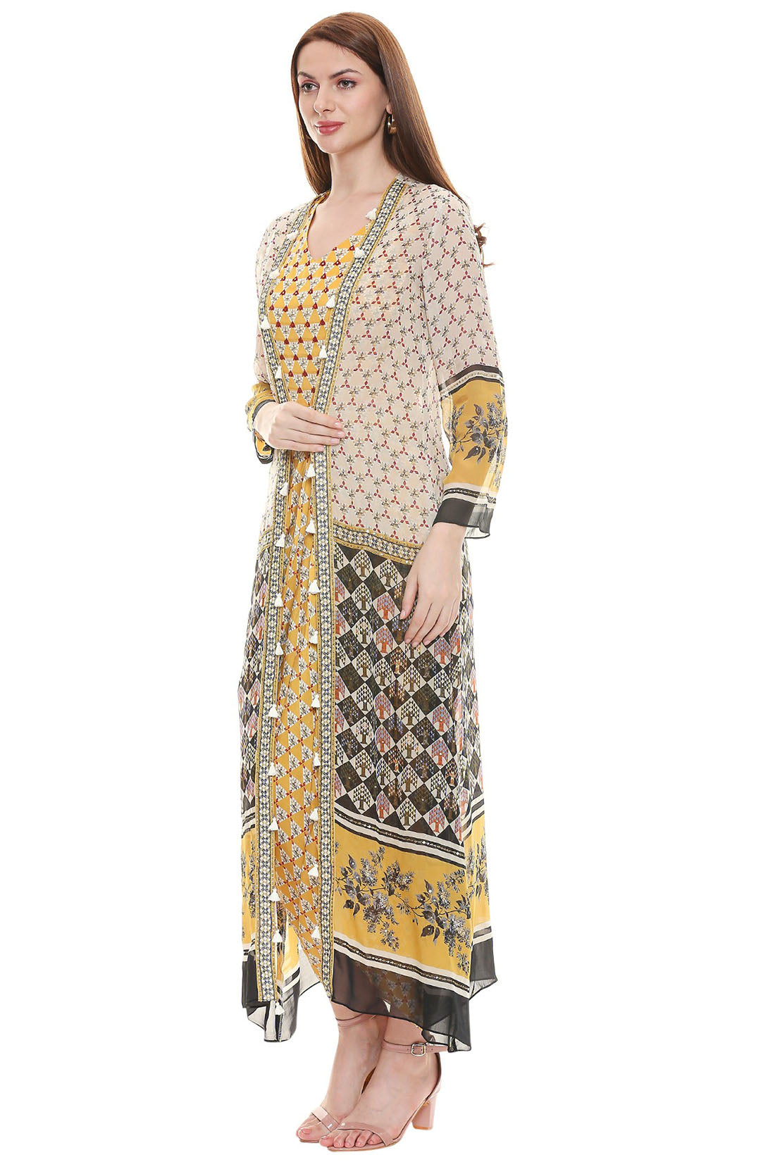 Applique Printed Dress With Jacket