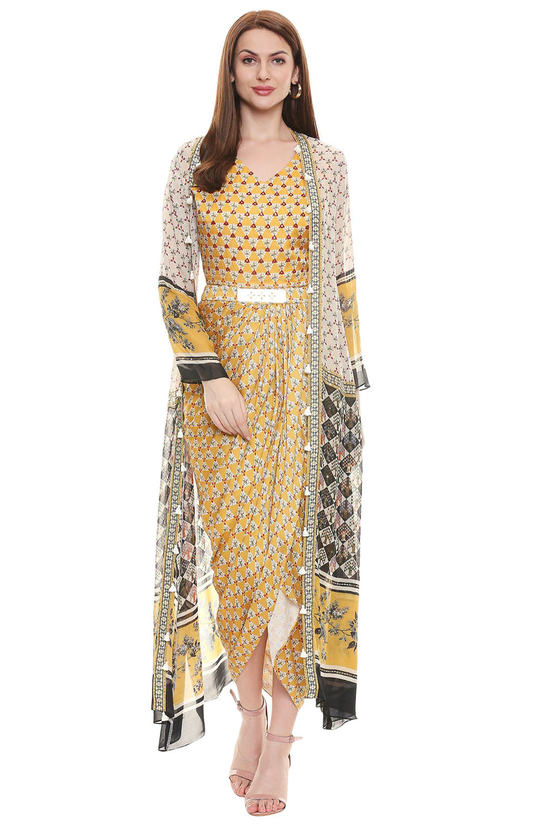 Applique Printed Dress With Jacket