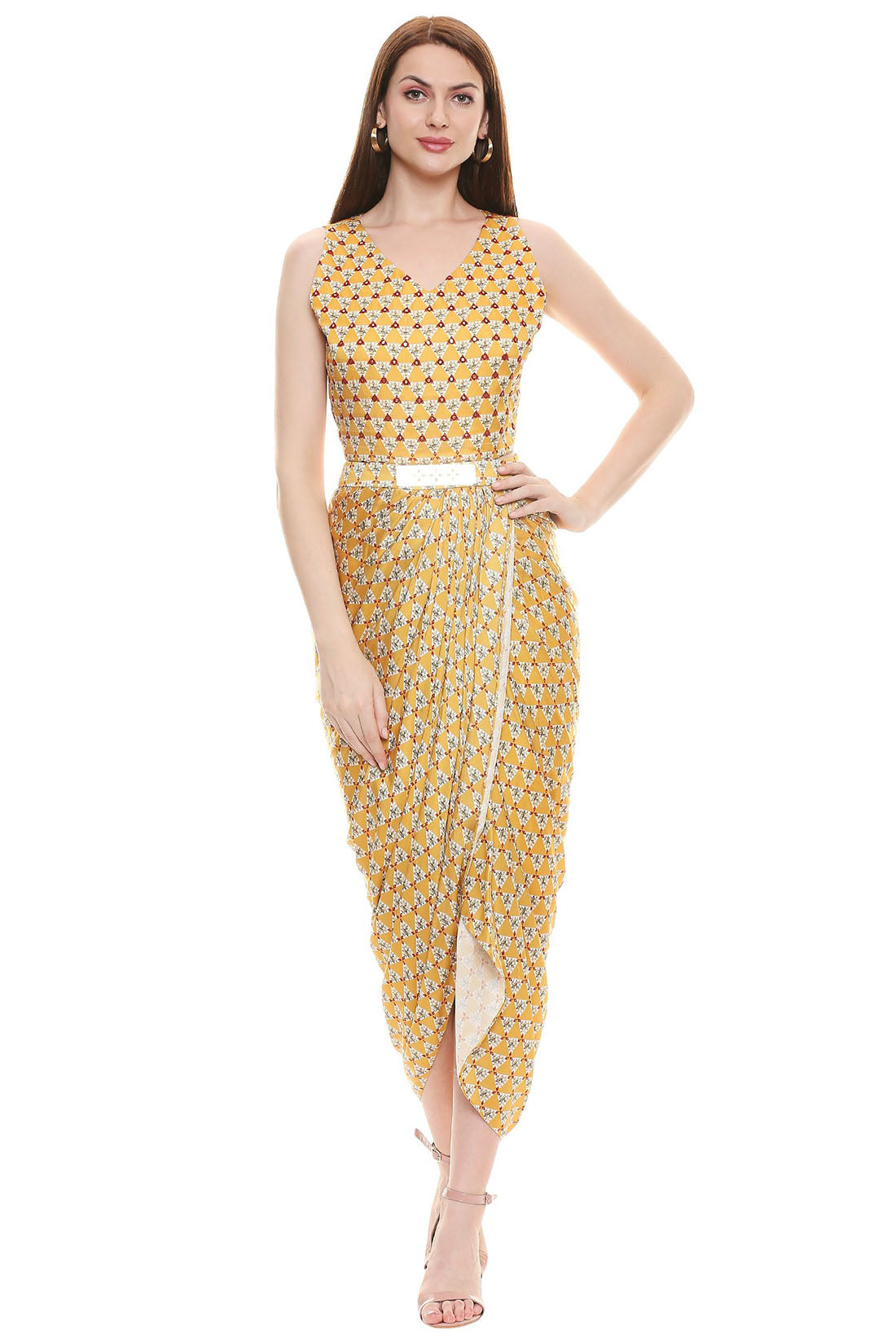 Applique Printed Dress With Jacket