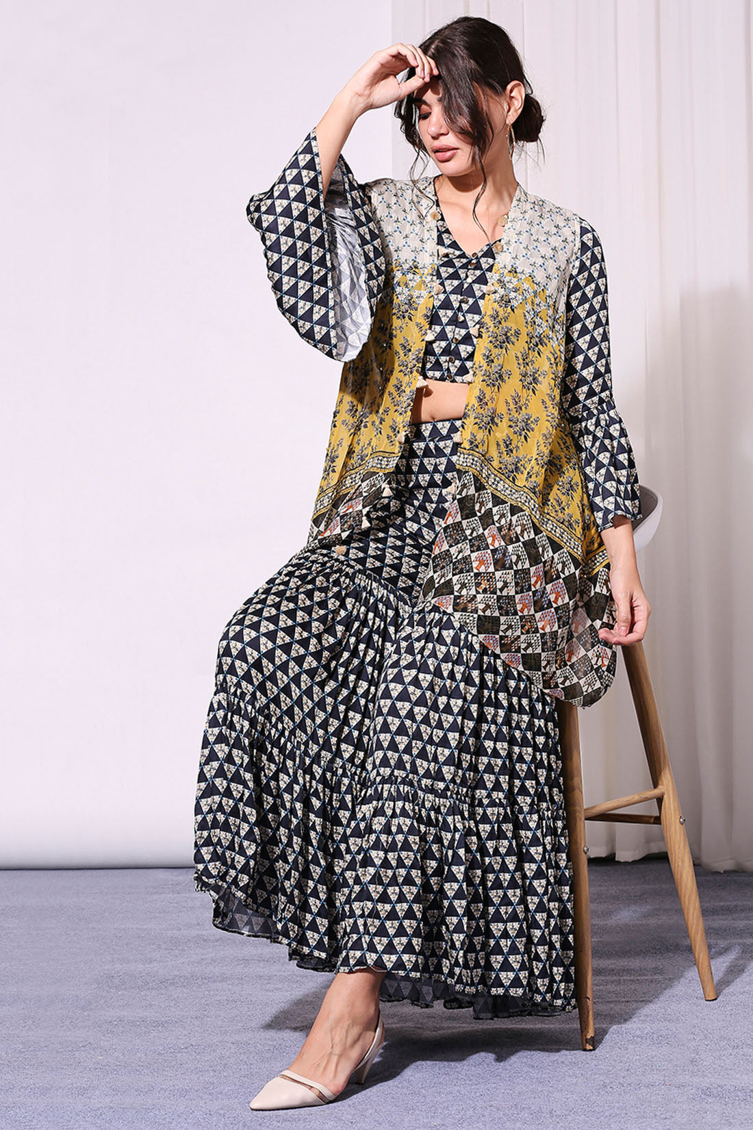 Applique Printed Sharara Set