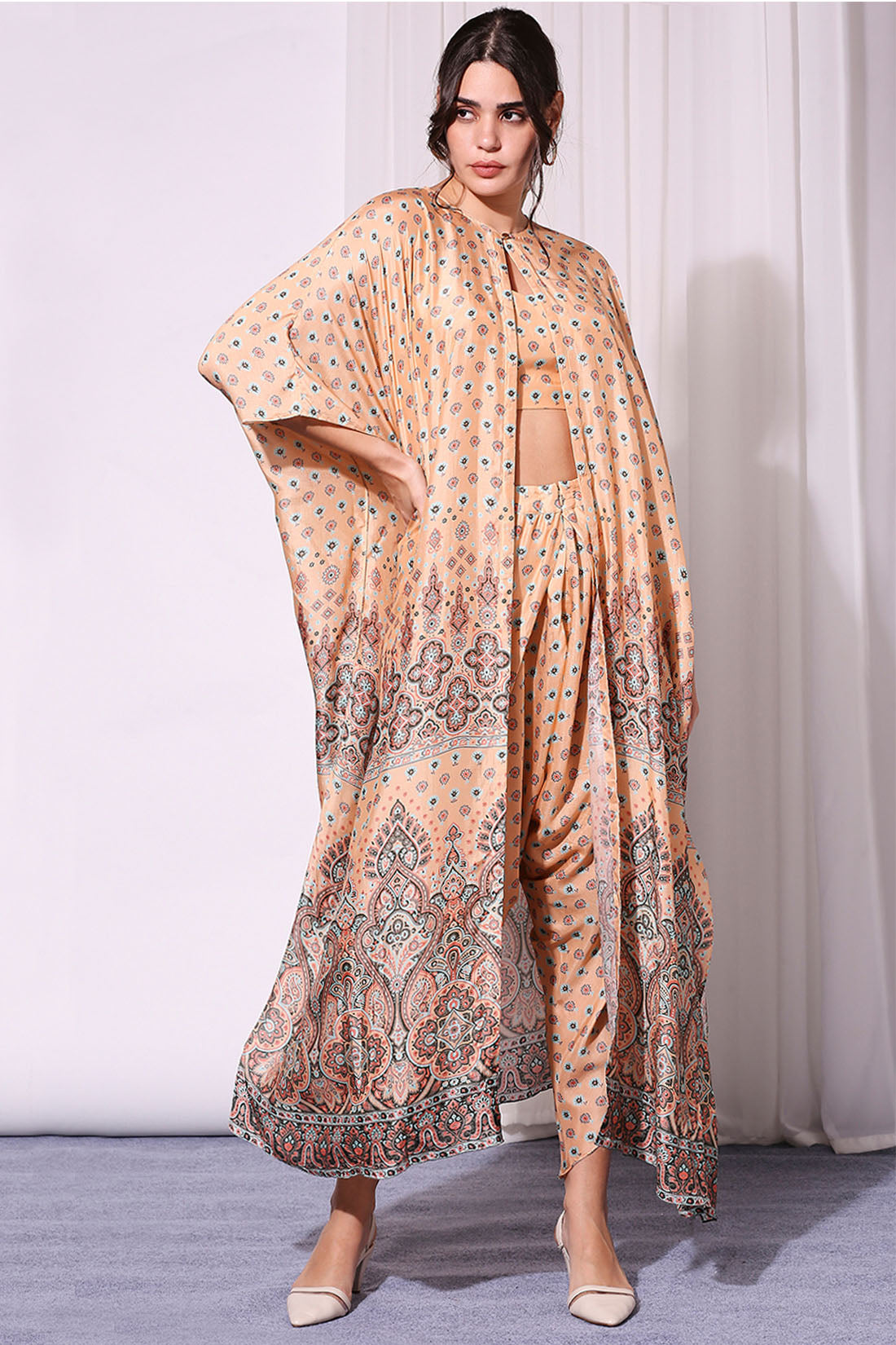 Ethnic Printed Co-Ord Set With Cape