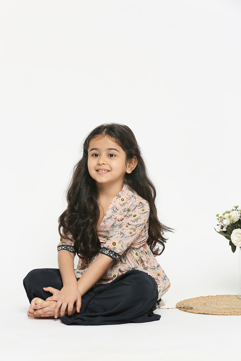Gulista Floral Printed Overlap Top Paired With Sharara Pants