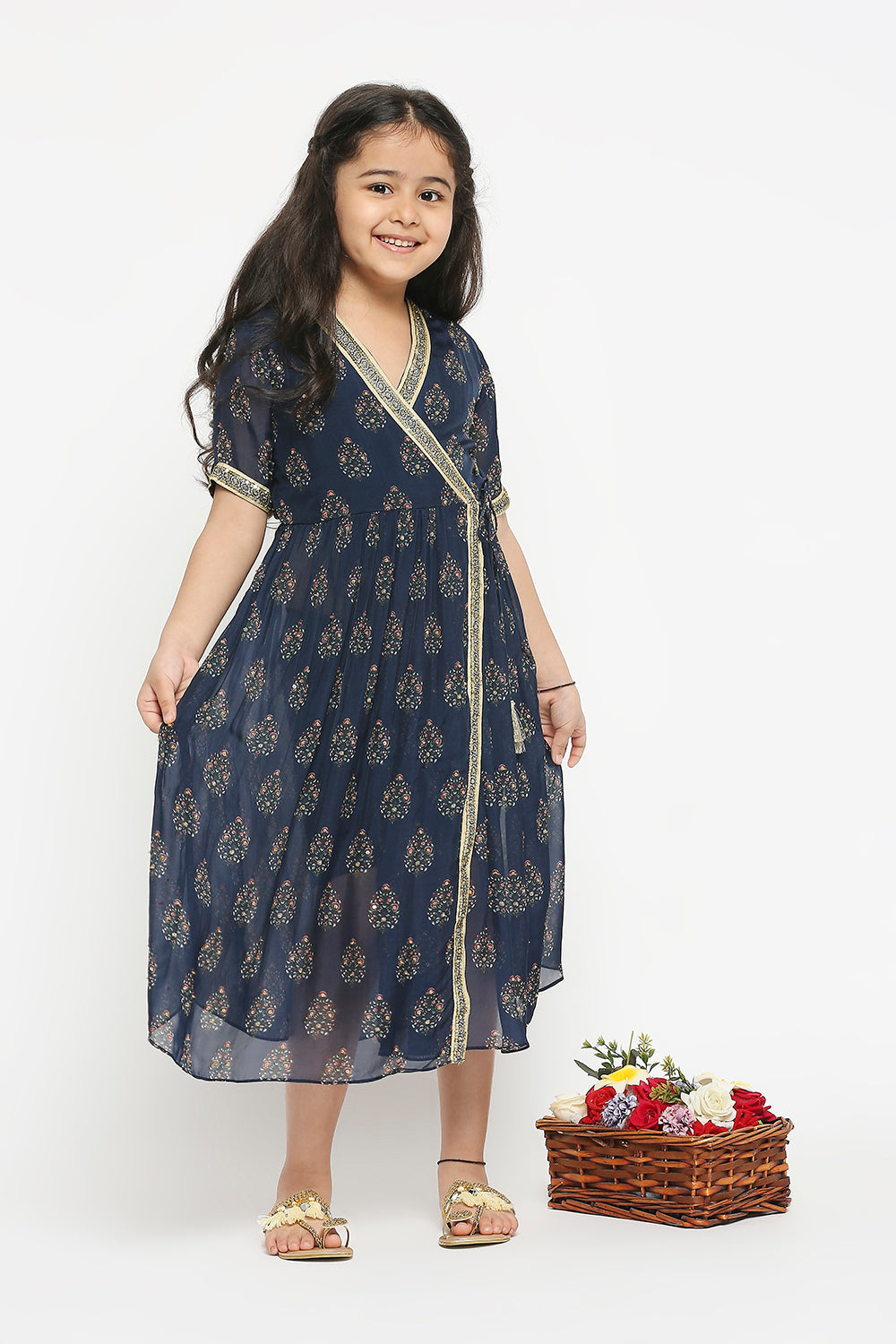 Muasir Printed Overlap Dress With Tie Ups
