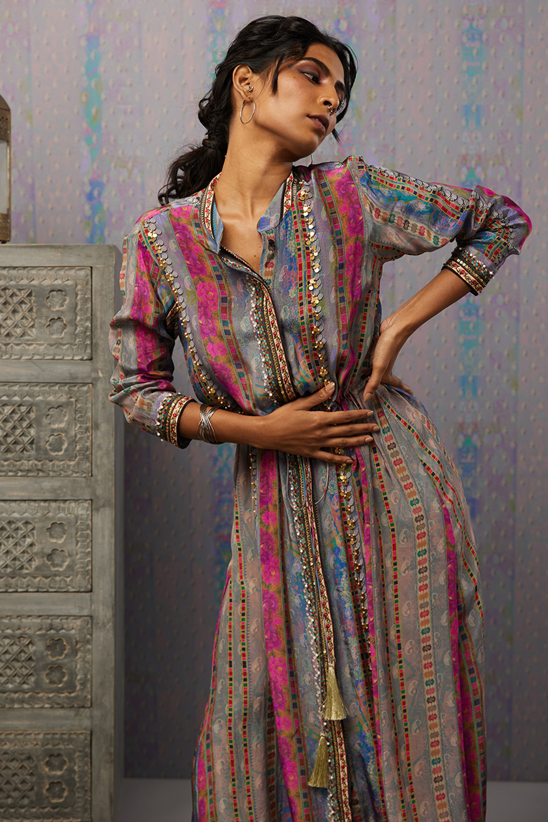 Ikaya Embroidered Dress With Tie-Up