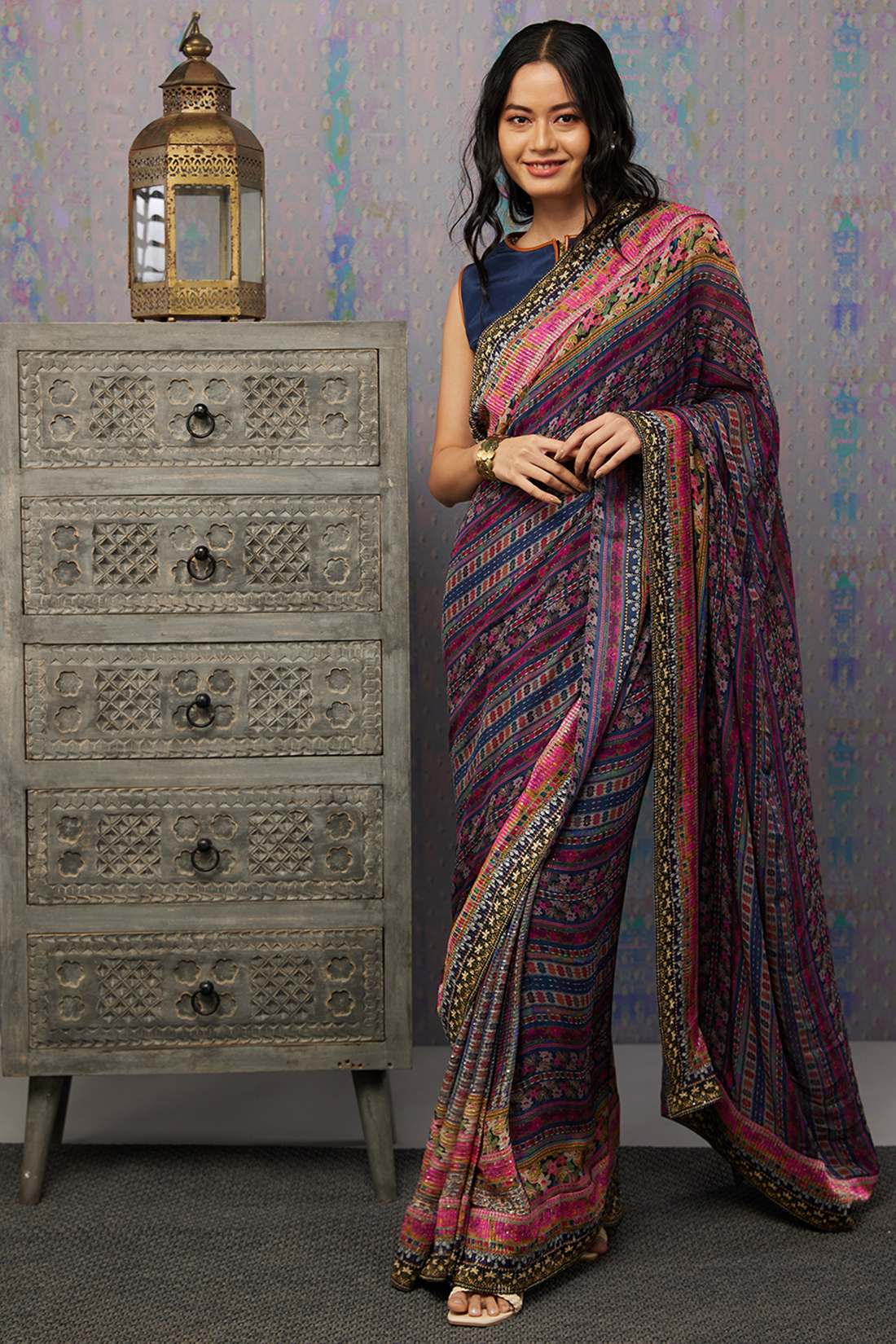 Ikaya Printed Pre-Stitched Saree With Blouse