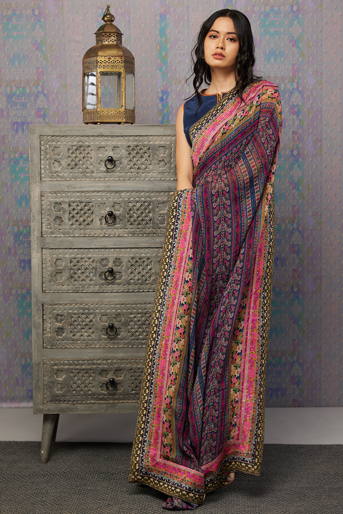 Ikaya Printed Pre-Stitched Saree With Blouse