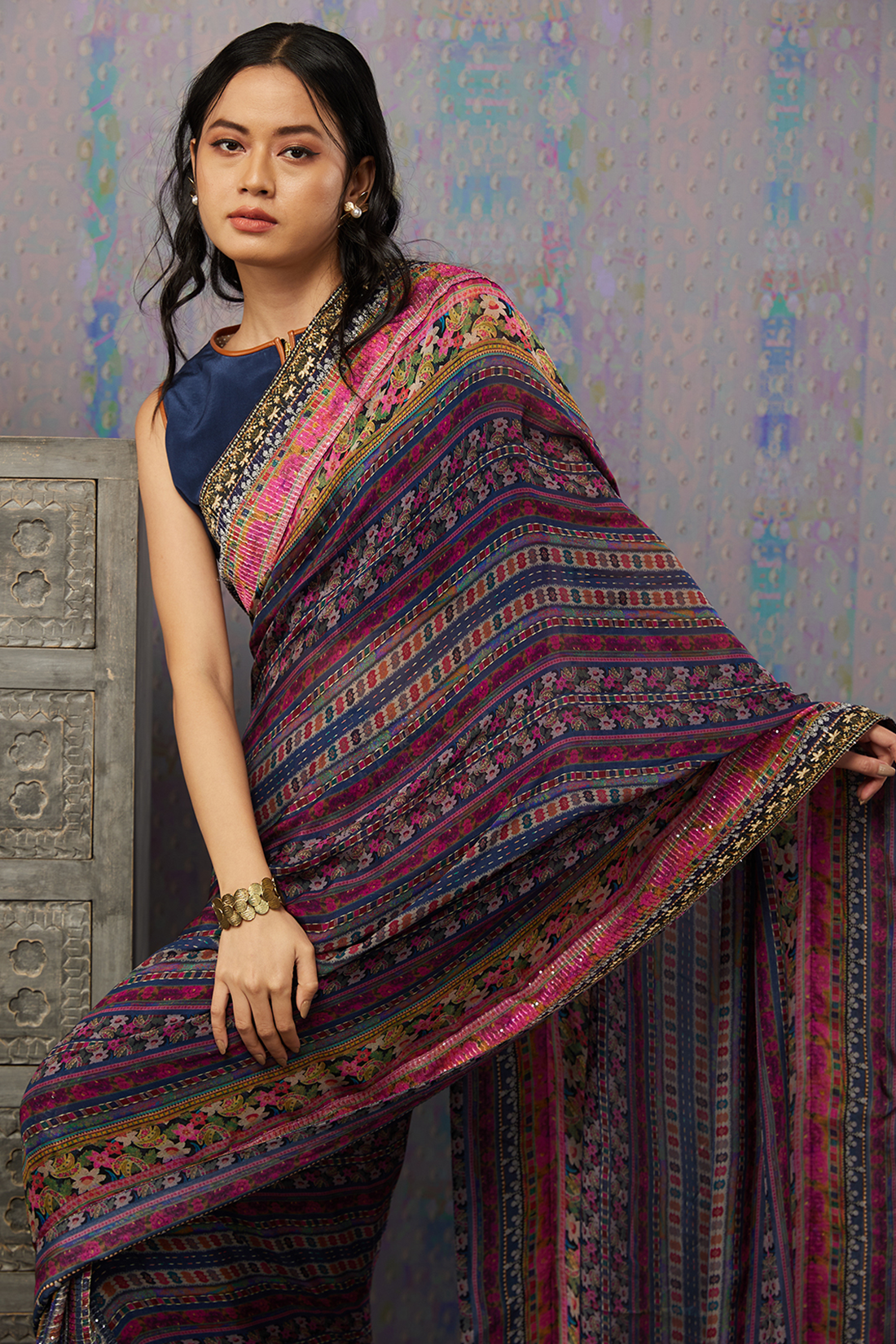 Ikaya Printed Pre-Stitched Saree With Blouse