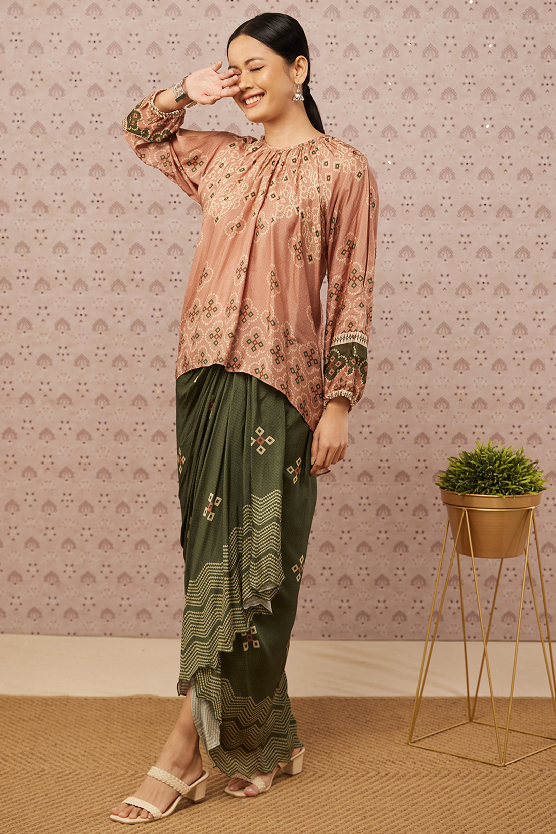 Bandhej Printed Drape Skirt Set