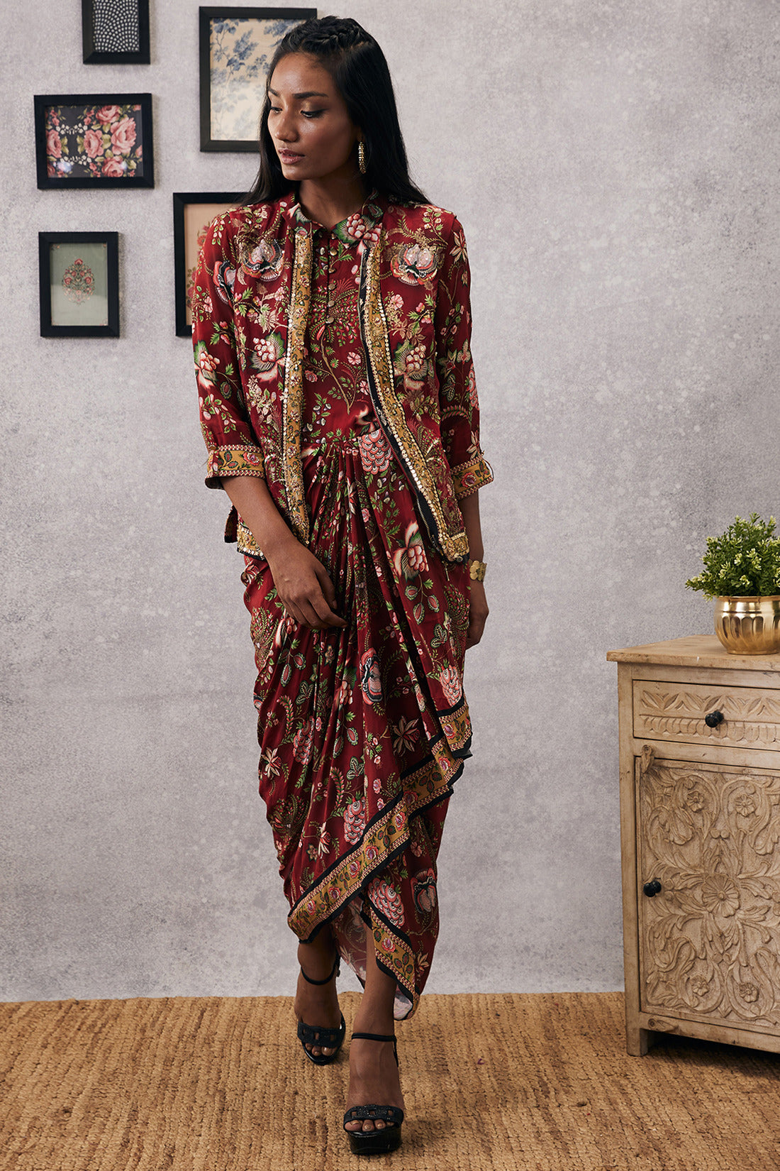 Mehr Printed Drape Dress With Jacket