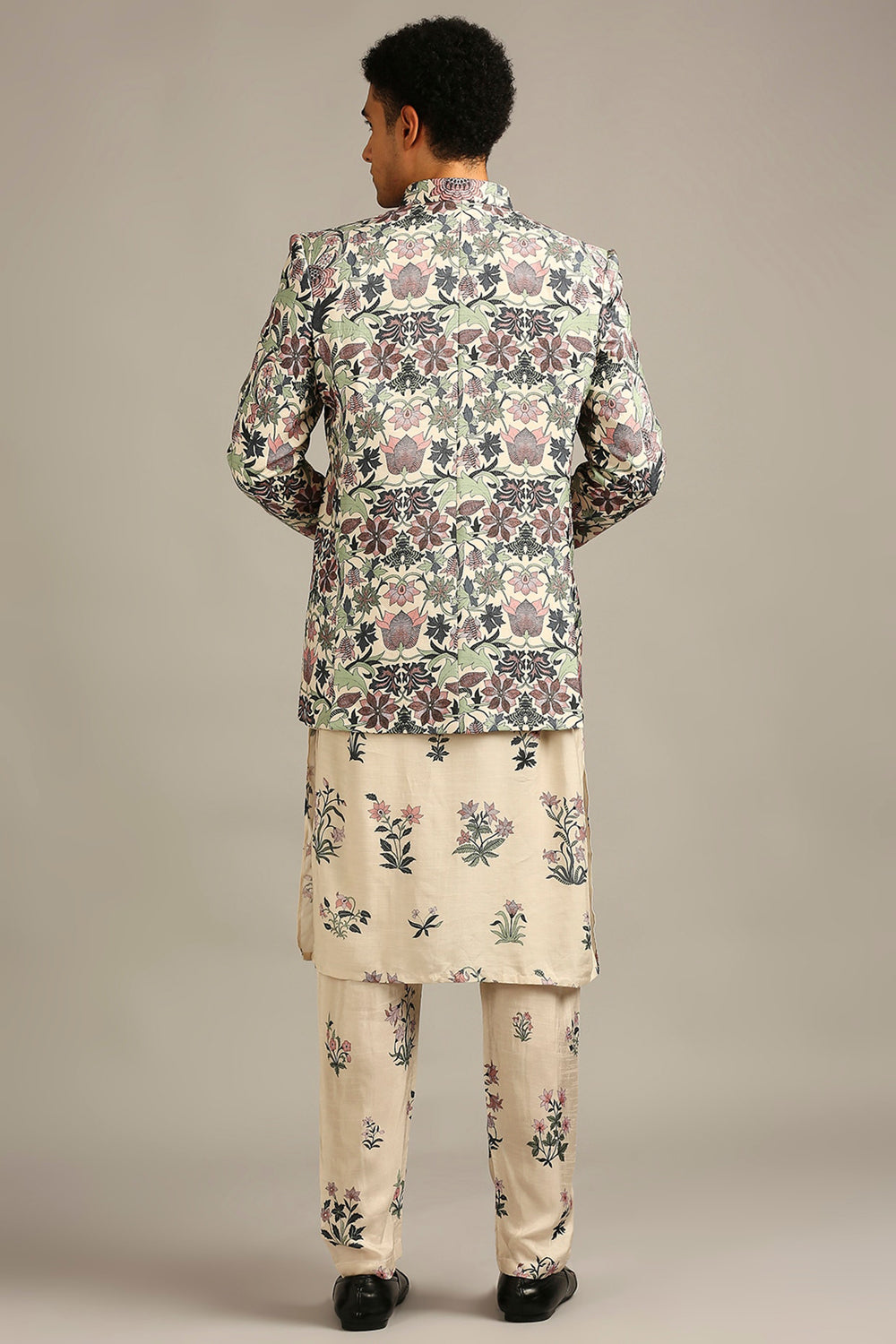 Pastel Floral Printed Jacket With Kurta Set