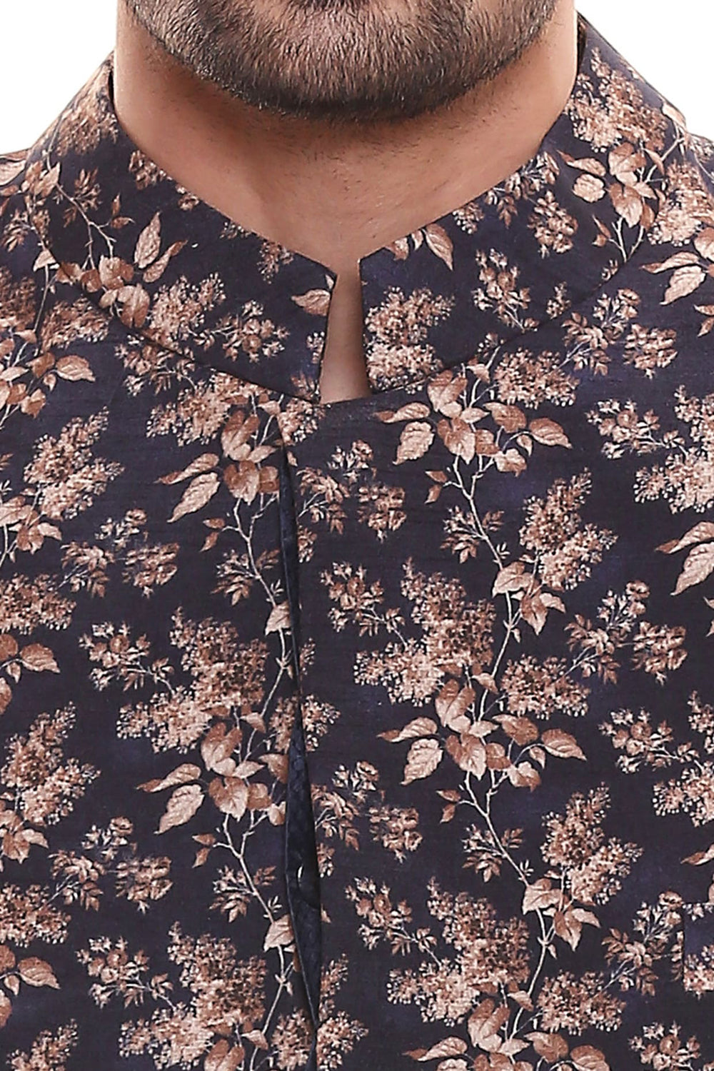 Applique Floral Printed Sherwani With Plain Chudidaar