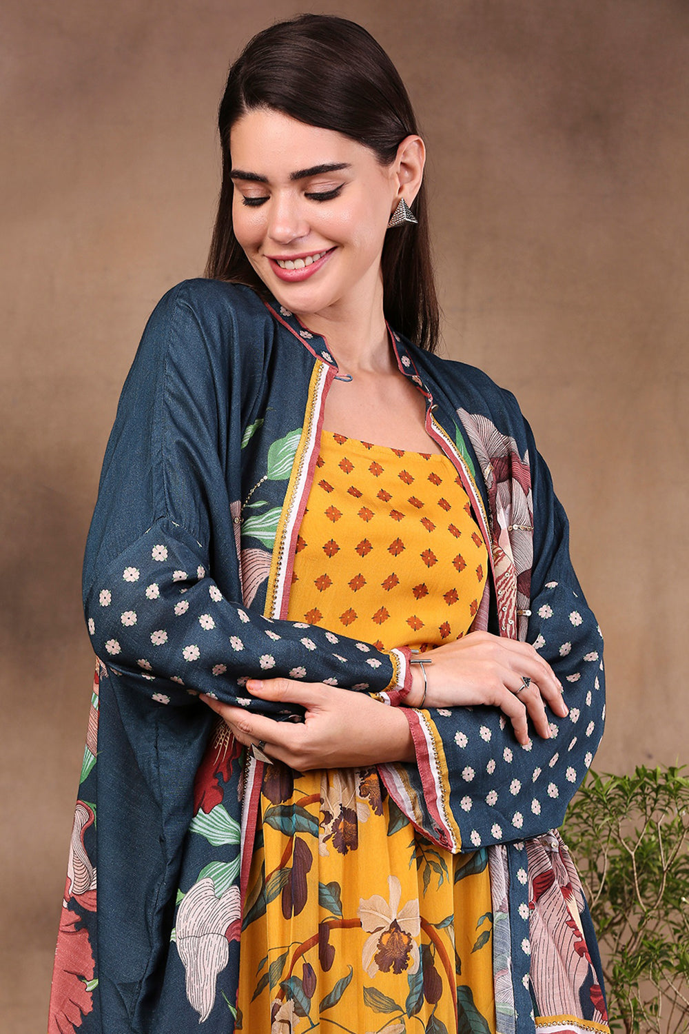 Orchid Bloom Printed Long Dress With Jacket