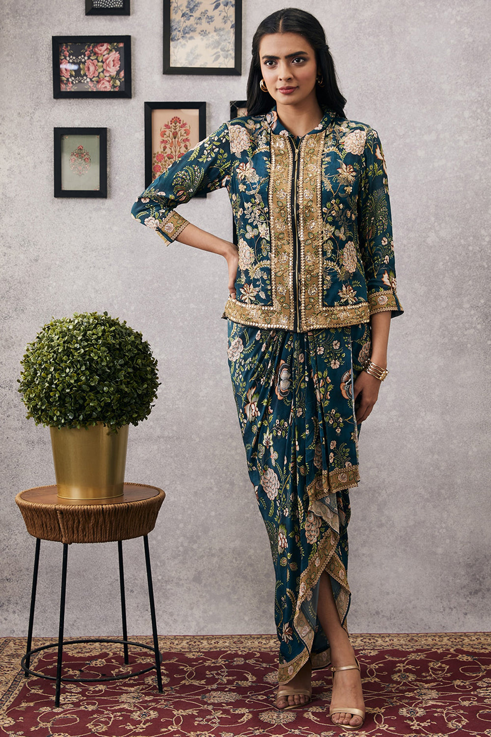 Mehr Printed Drape Dress With Jacket