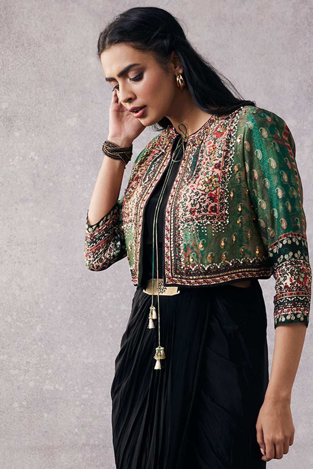 Ikaya Embroidered Drape Dress With Jacket