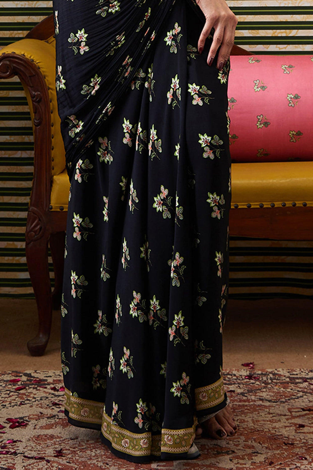 Mehr Embroidered Jacket With Drape Skirt