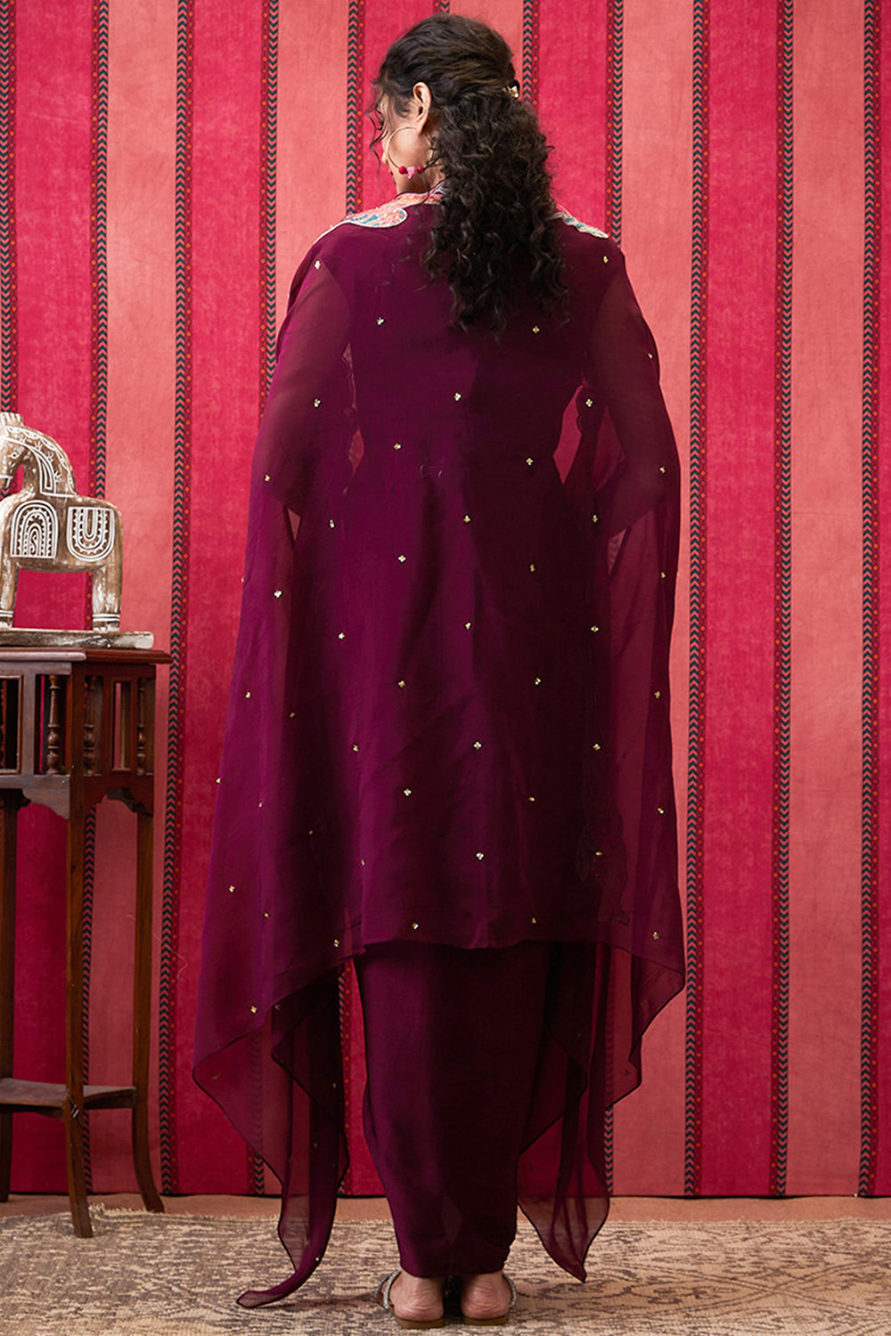 Qala Drape Dress With Printed Applique Cape