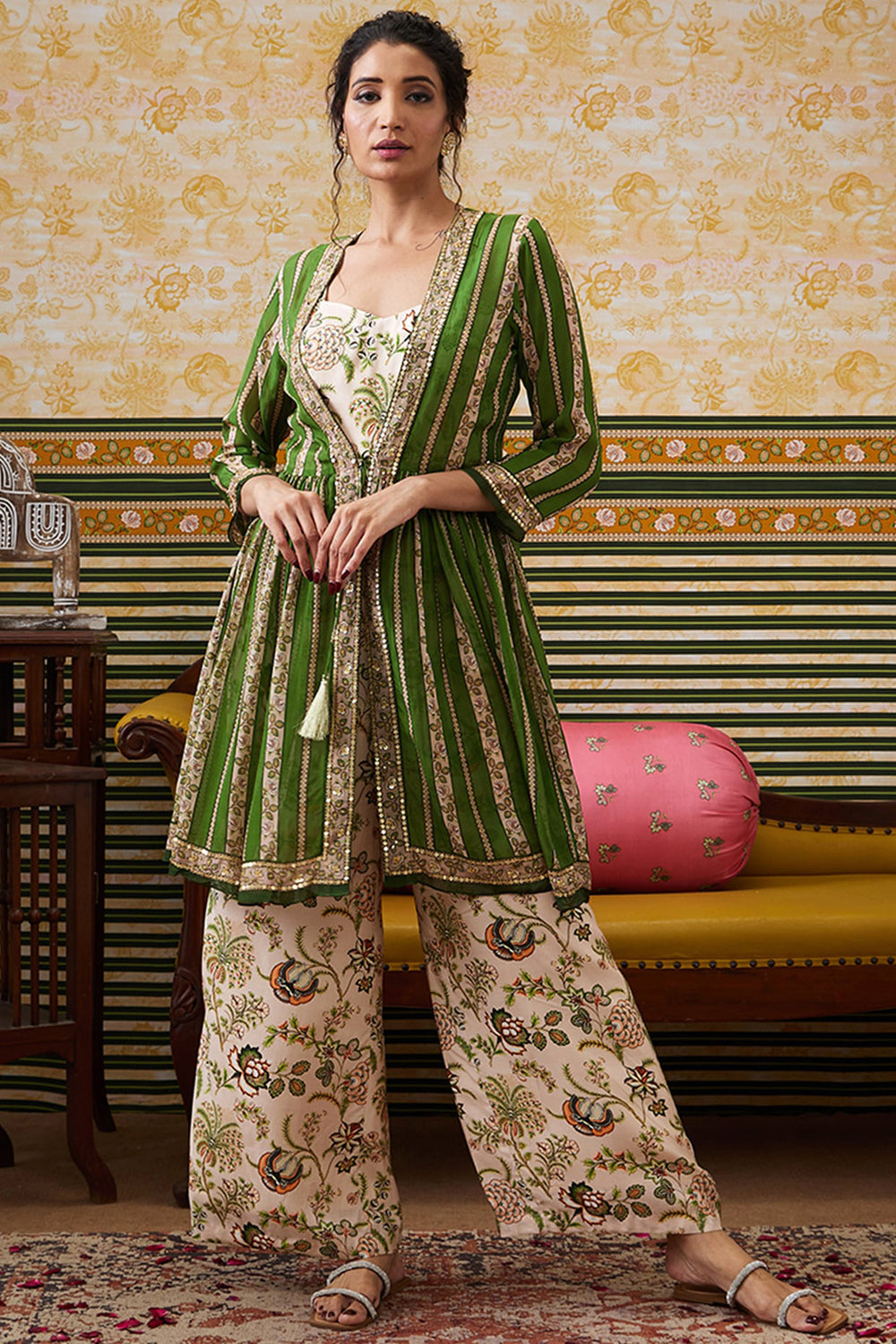 Mehr Printed Jumpsuit With Embellished Top