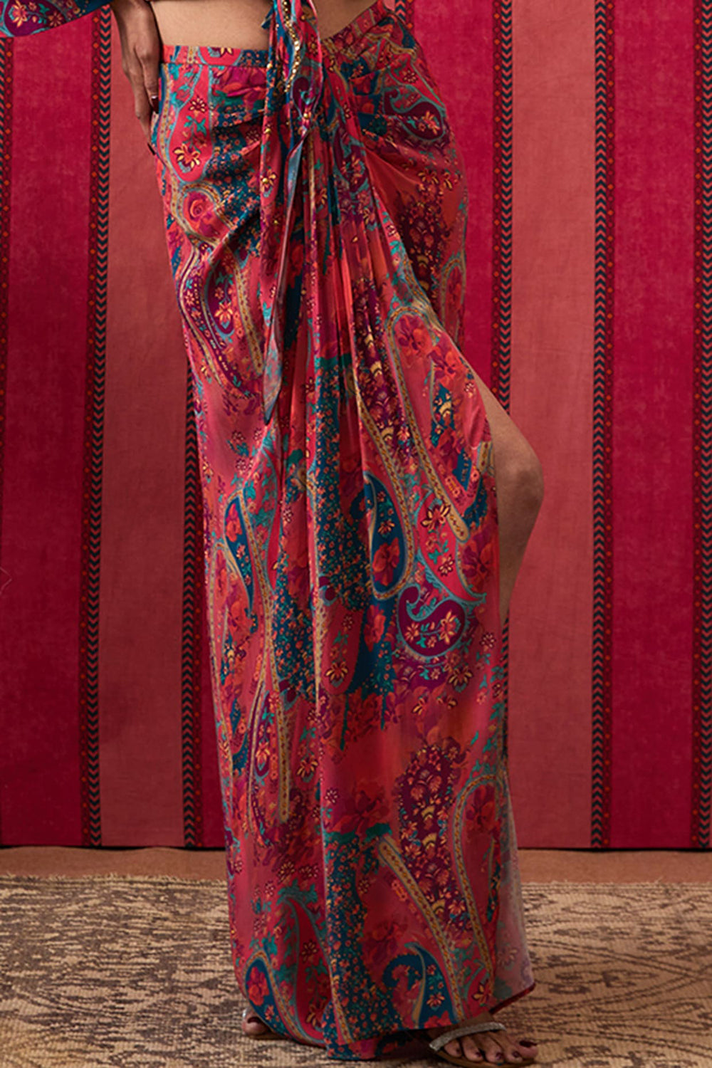 Qala Embellished Shirt With Drape Skirt