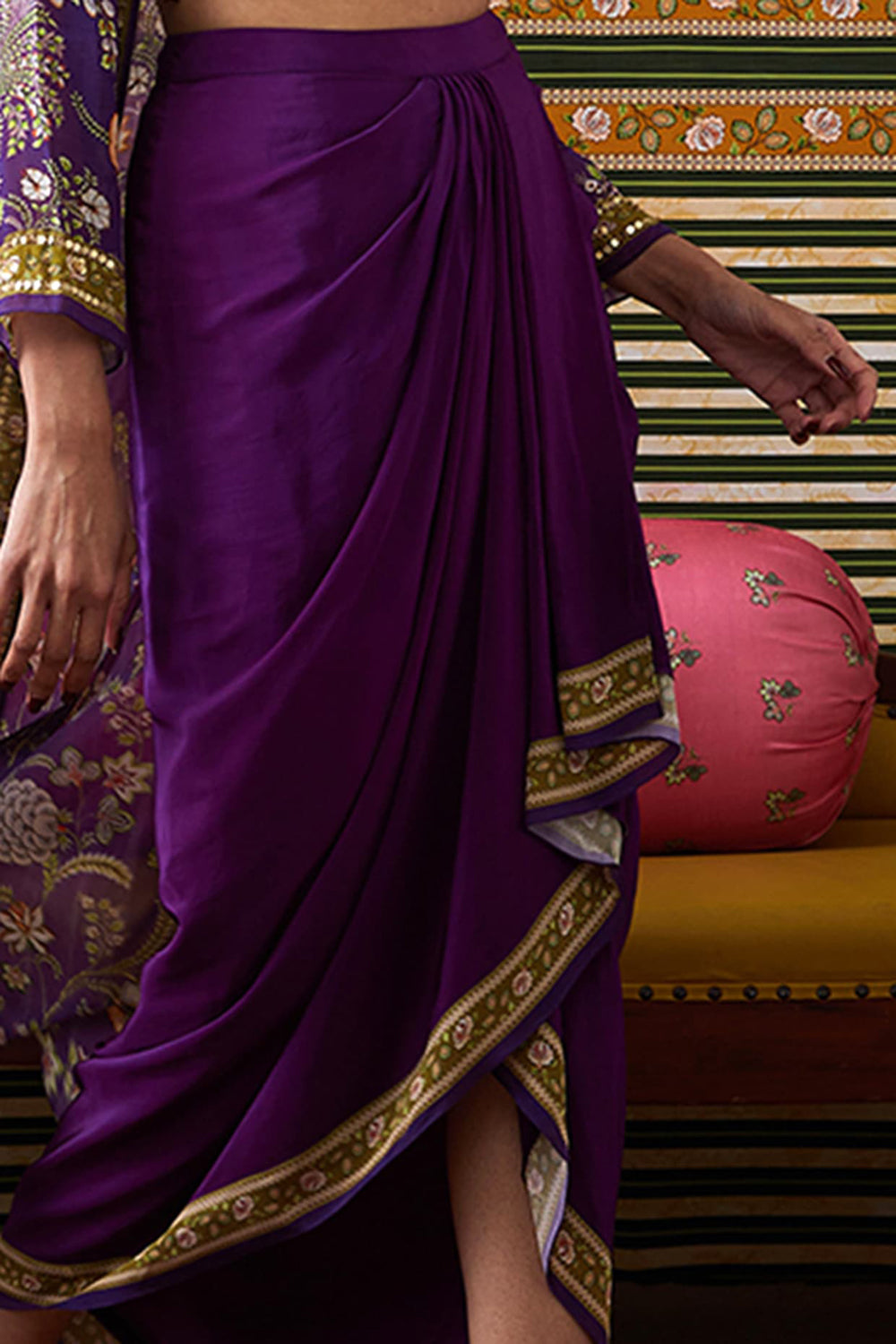 Mehr Printed Drape Skirt Set With Jacket