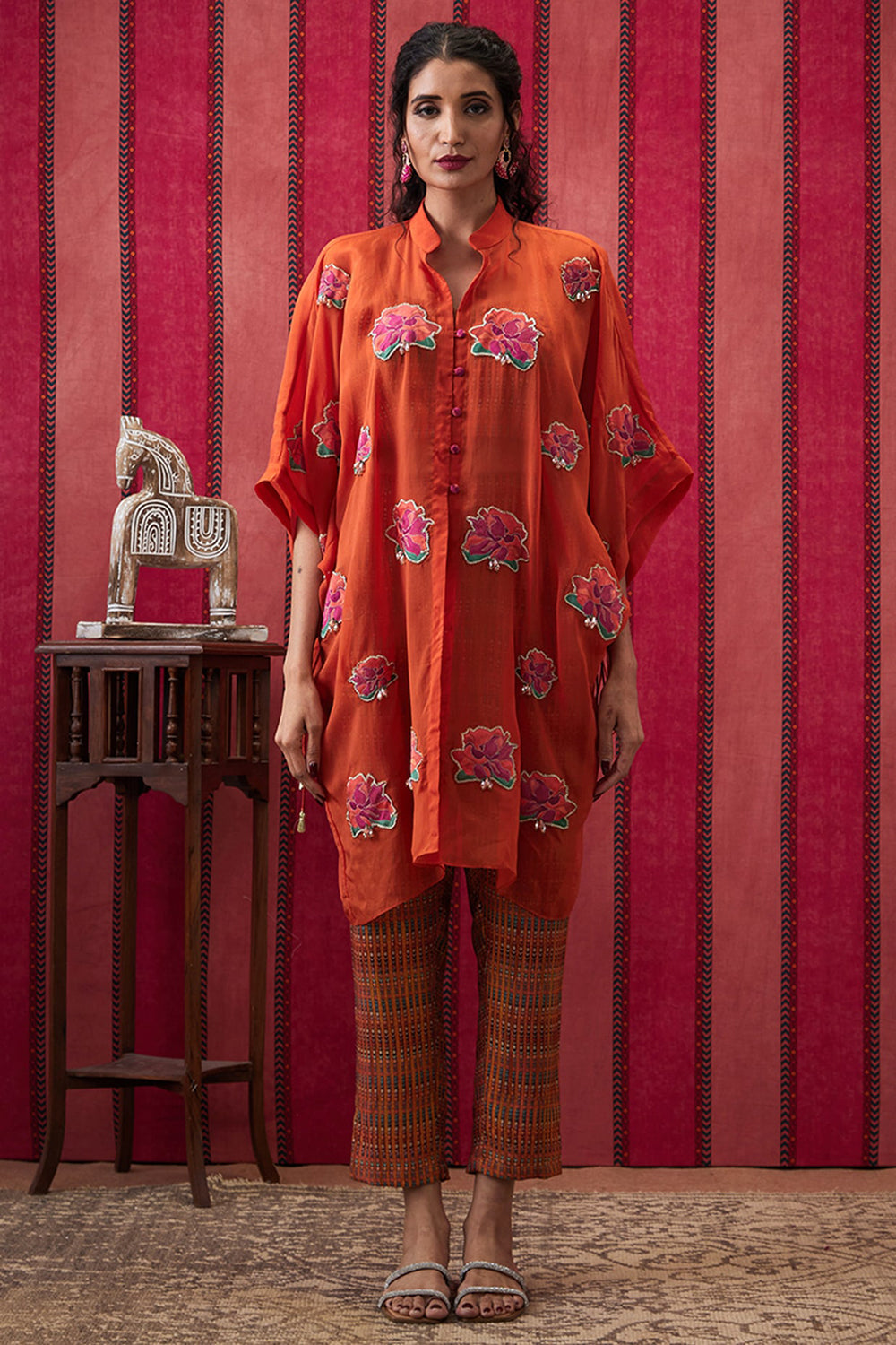 Adah Embellished Co-Ord Set With Kimono Shirt