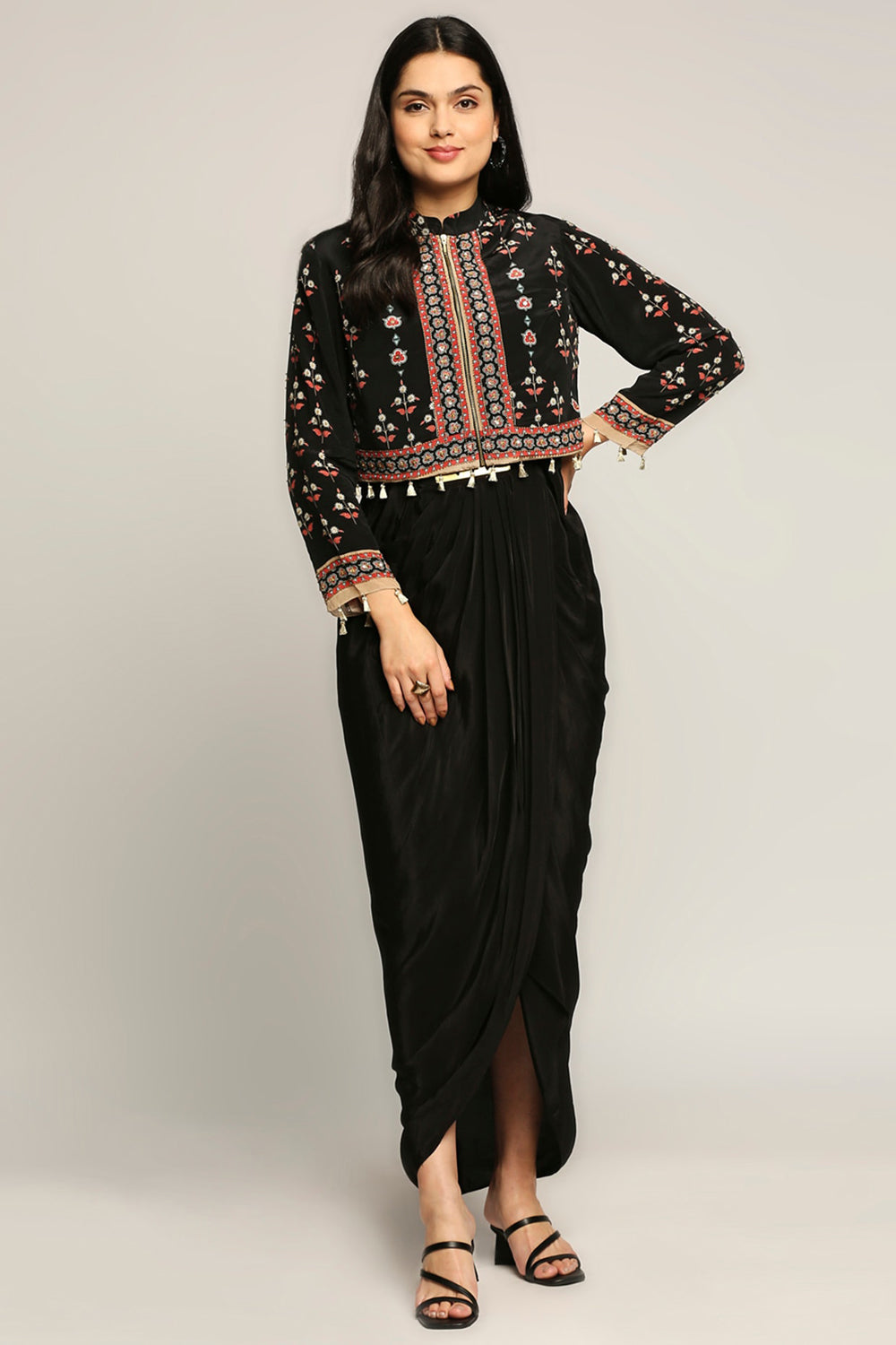 Ethnic Folklore Printed Top With Drape Skirt