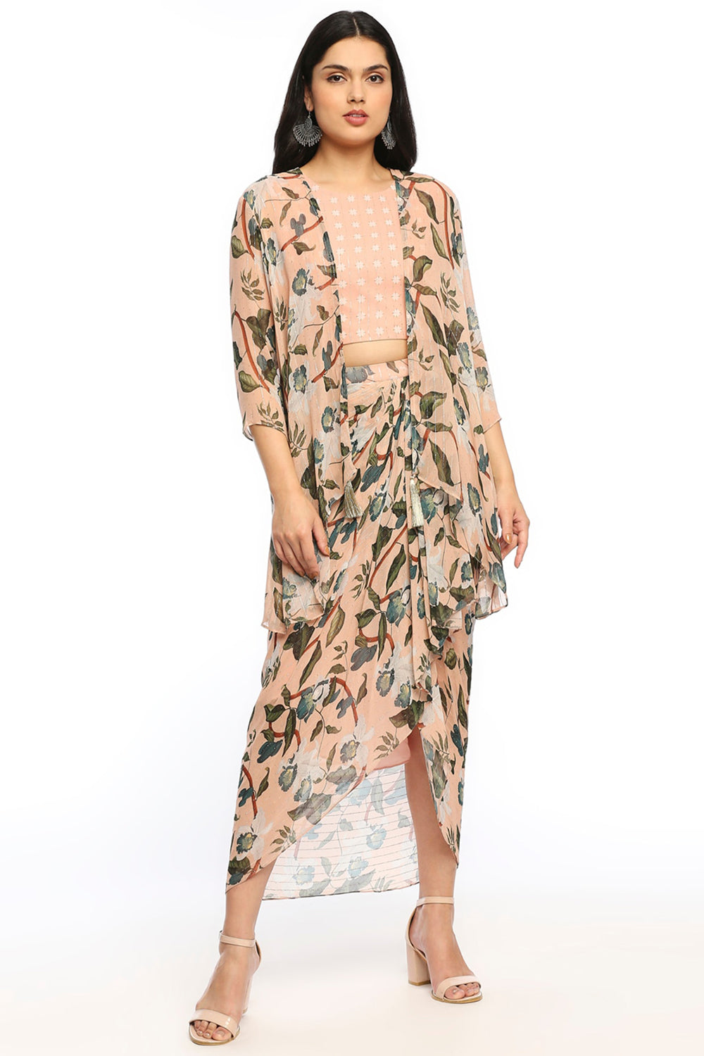 Orchid Bloom Printed Drape Skirt Set With Jacket