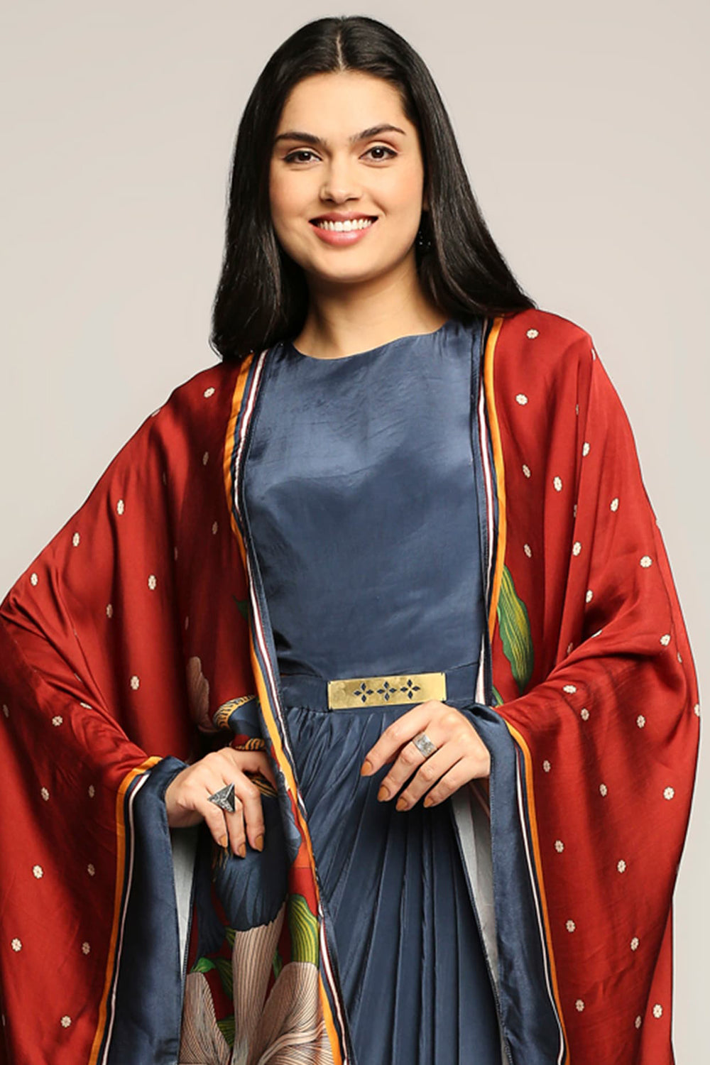 Orchid Bloom Printed Drape Dress With Cape