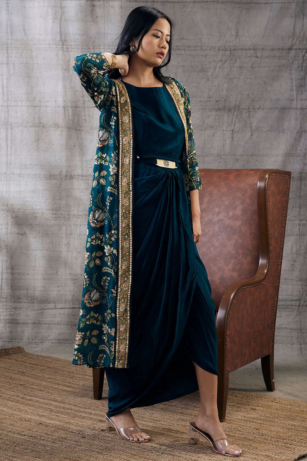 Mehr Drape Dress With Printed Jacket