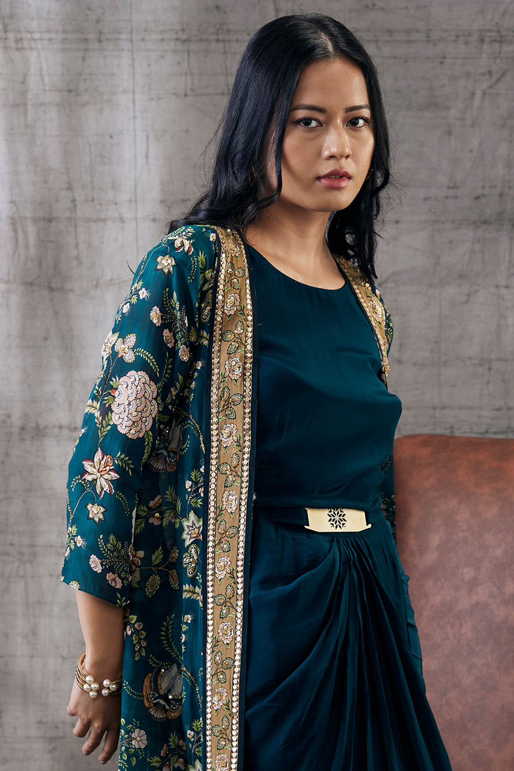 Mehr Drape Dress With Printed Jacket