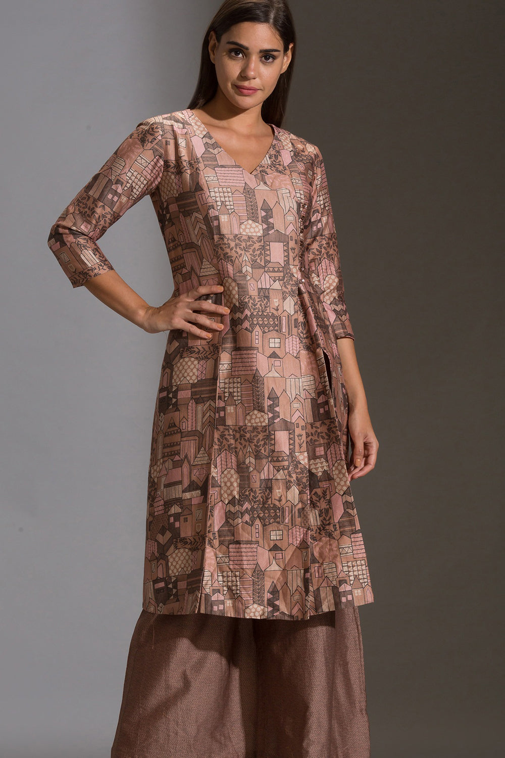 Maskan Printed Overlap Kurta With Palazzo