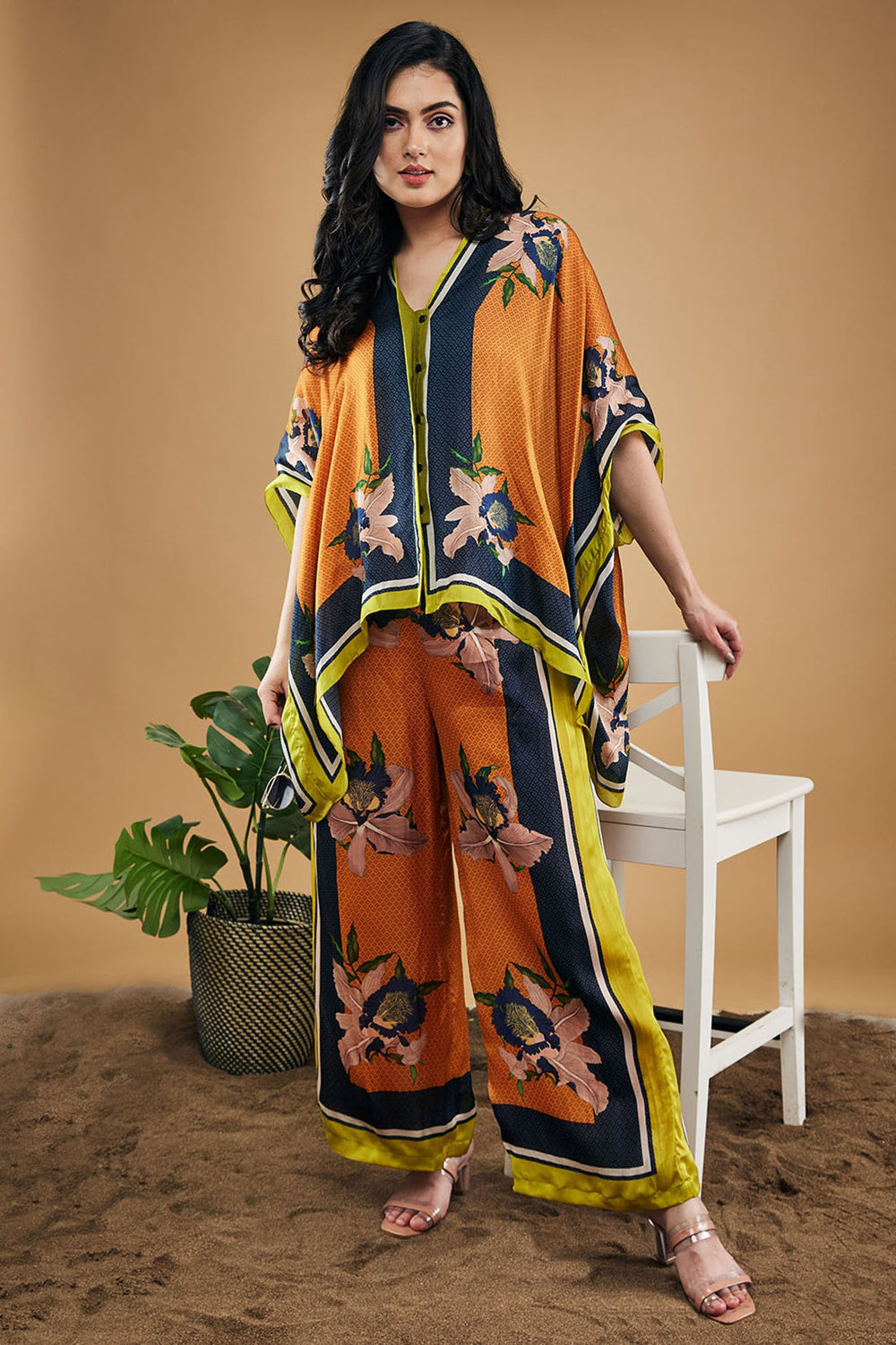 Orchid Bloom Printed Kimono Shirt With Pants