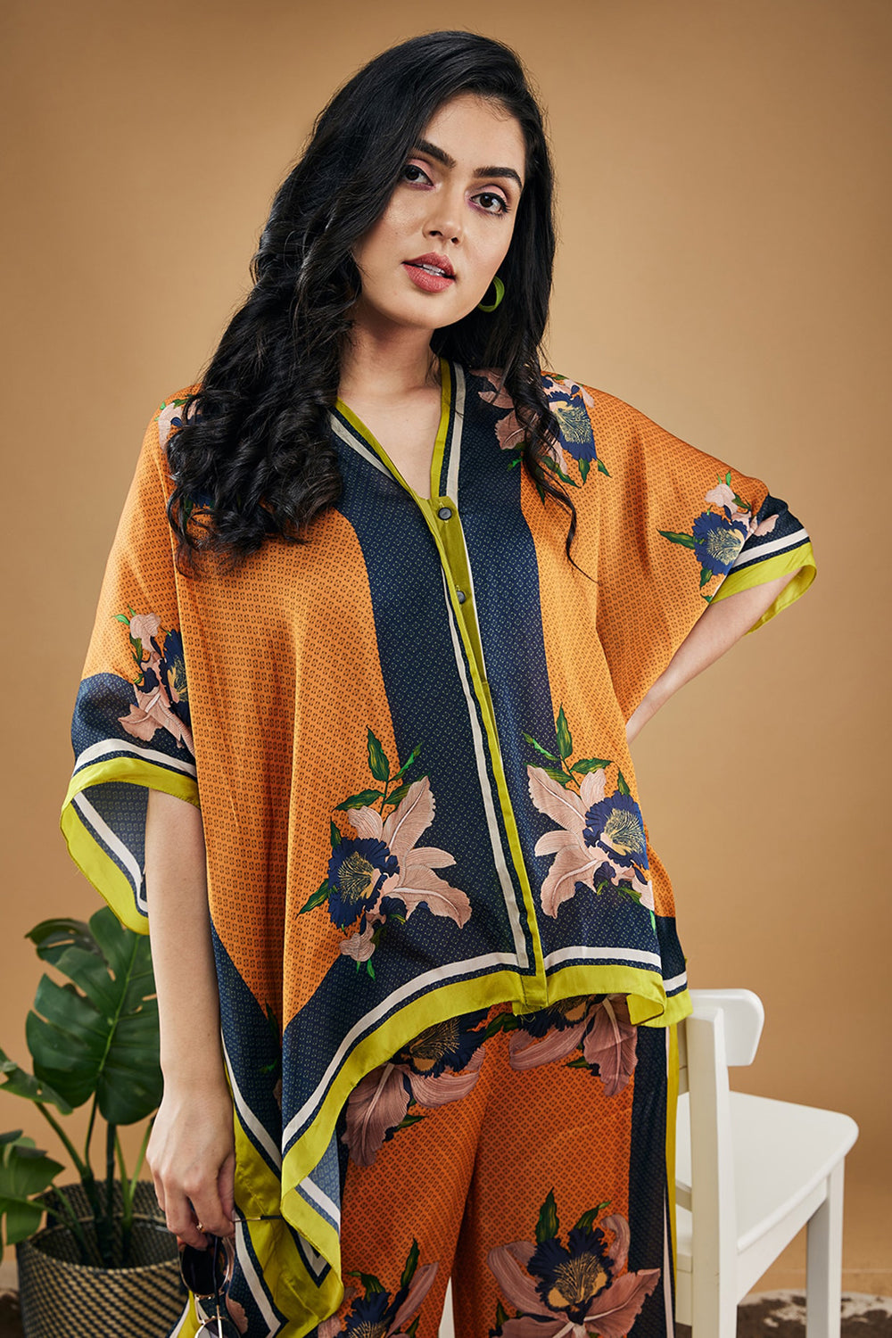 Orchid Bloom Printed Kimono Shirt With Pants