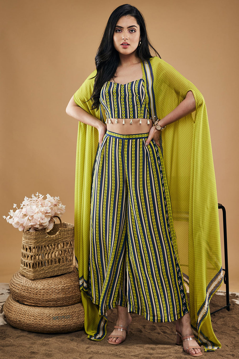 Orchid Bloom Printed Co-Ord Set With Cape