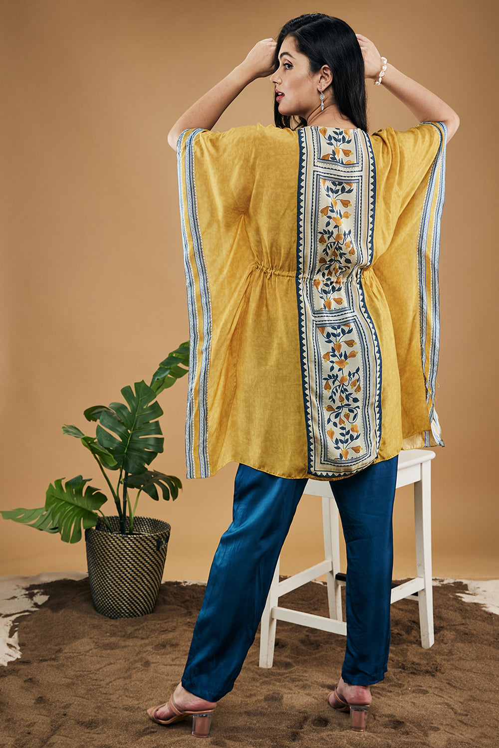Bird And Tile Printed Kaftan Top With Pants