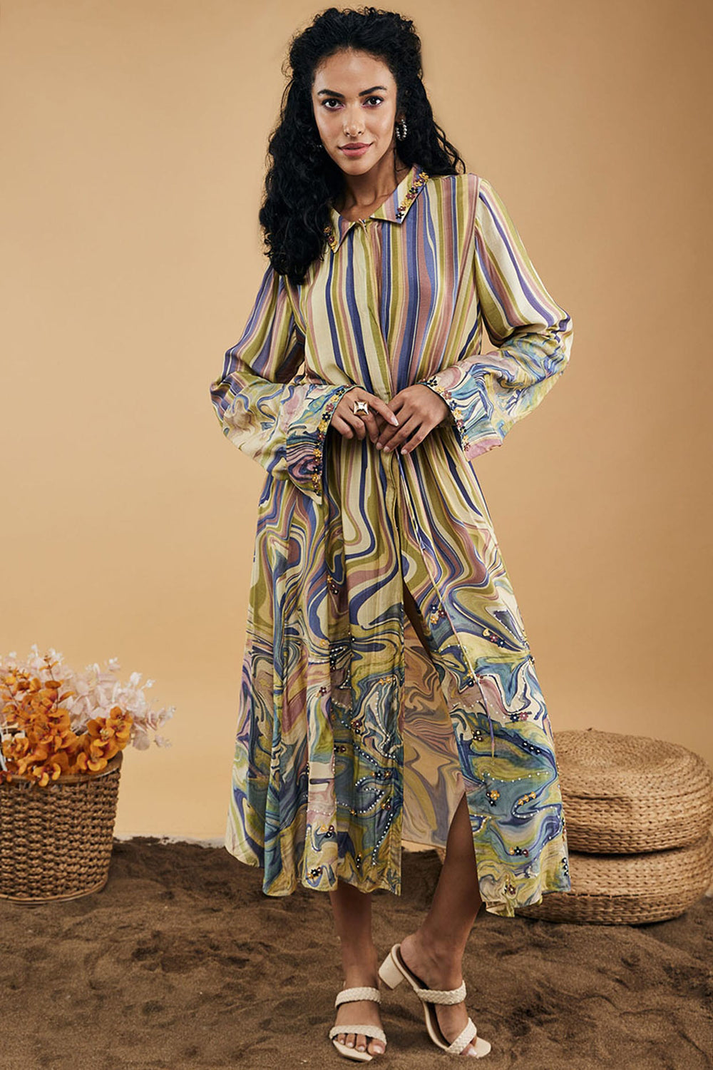 Marble Mosaic Printed Long Dress