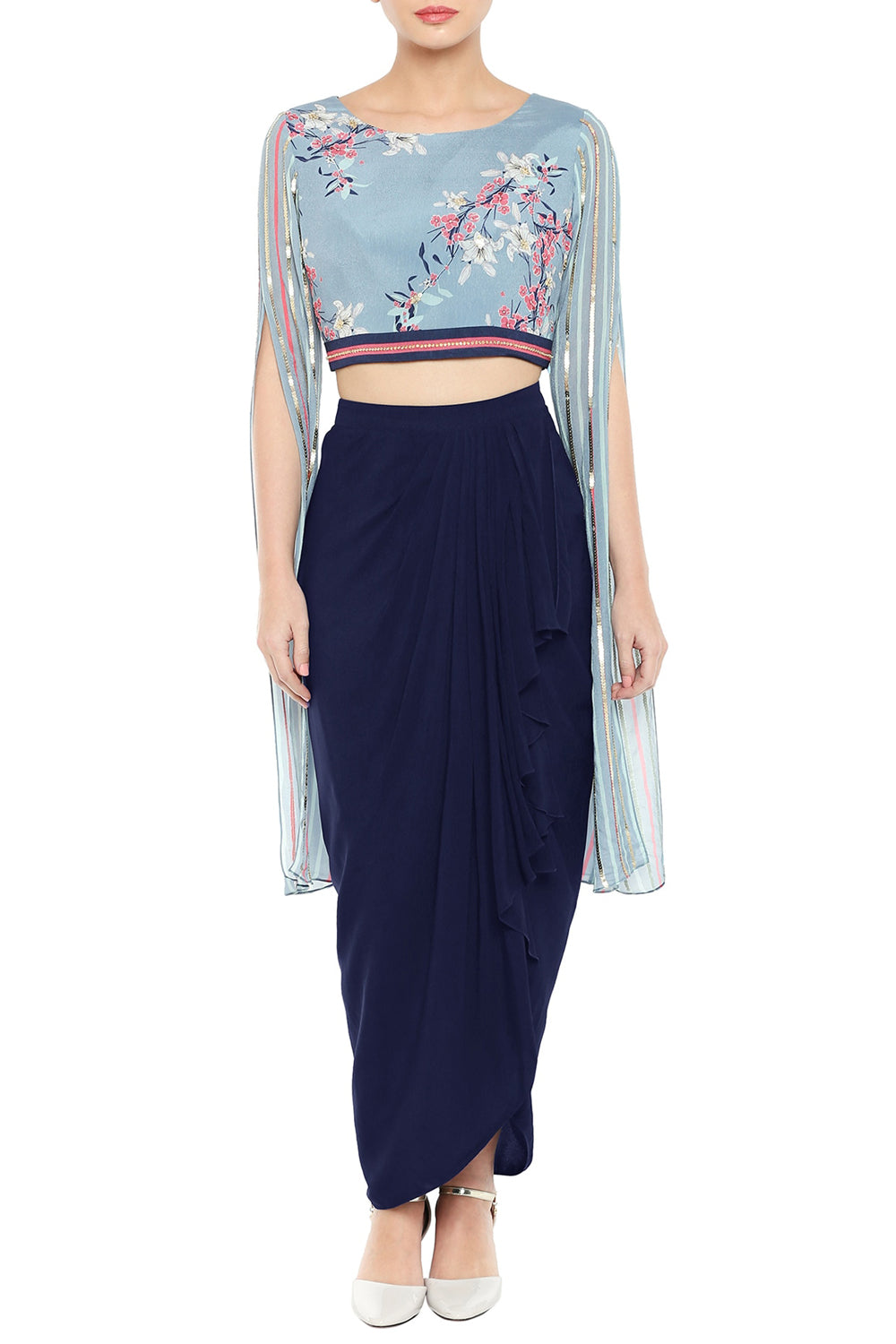 Palash Printed Drape Skirt With Crop Top
