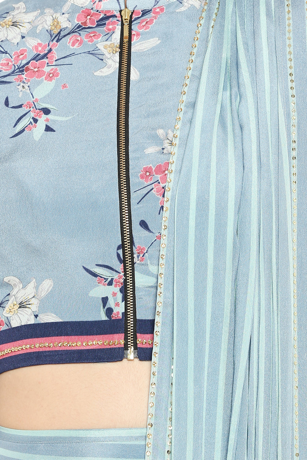 Palash Printed Pre-Stitched Saree With Crop Top