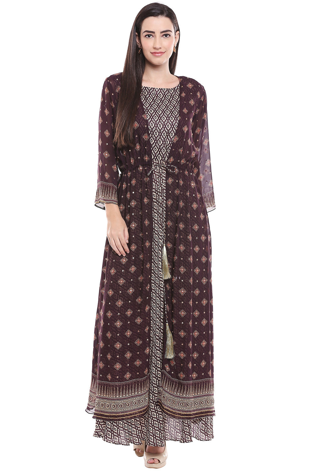Afreen Long Printed Dress With Jacket