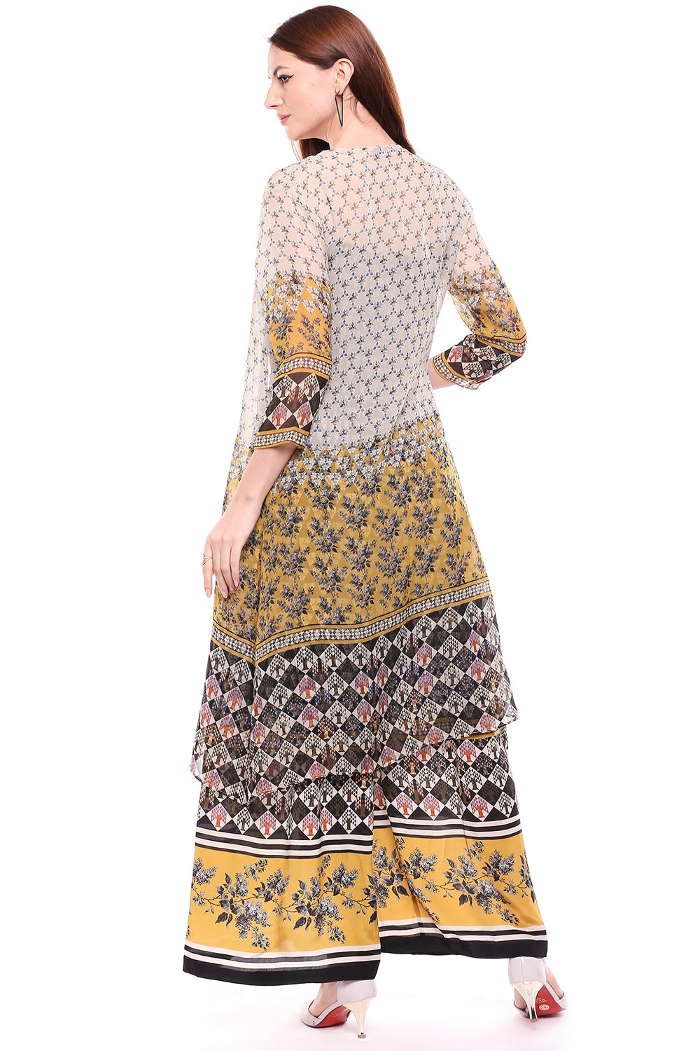 Applique Floral Printed Jumpsuit With Jacket