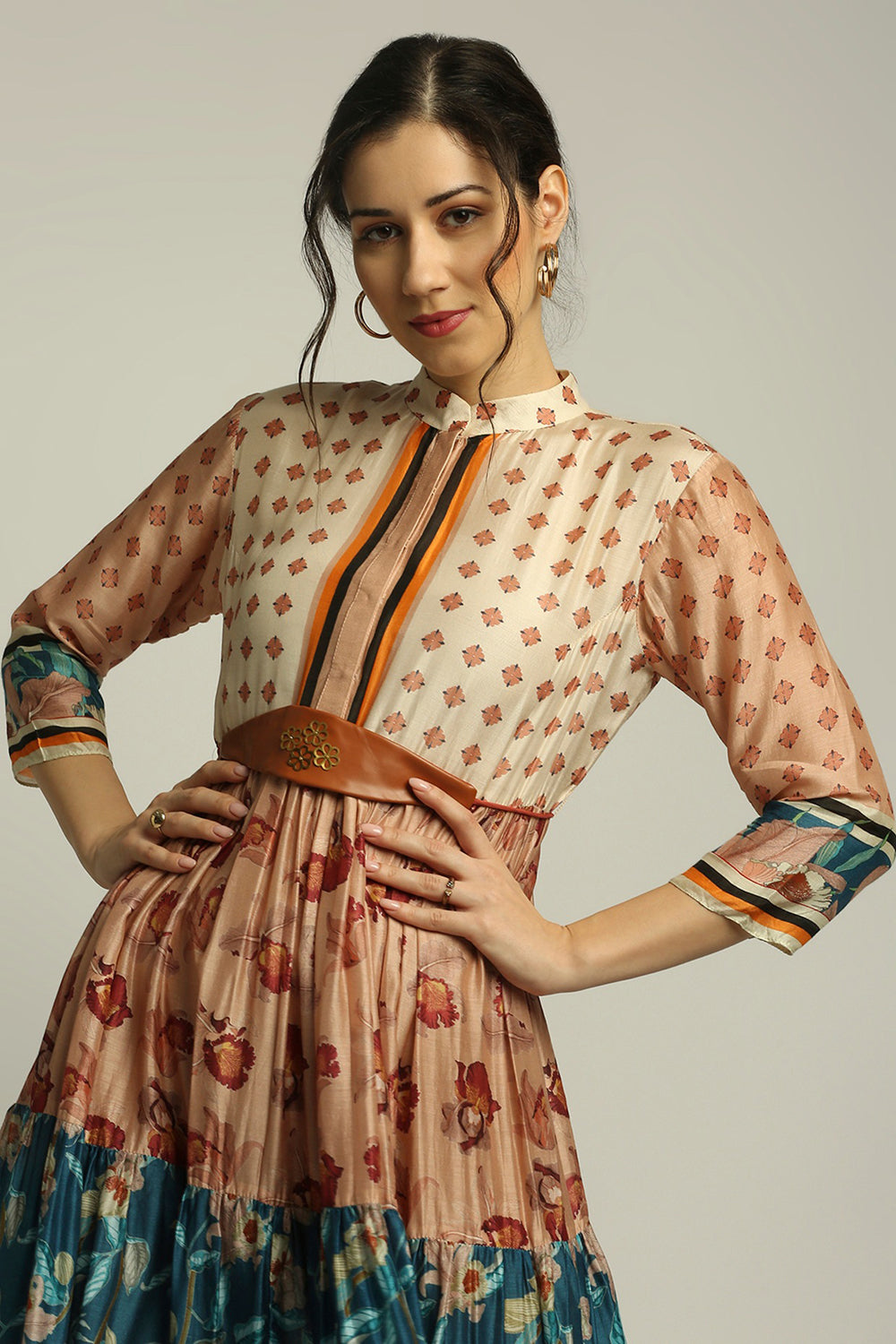 Orchid Bloom Long Tiered Dress With Belt