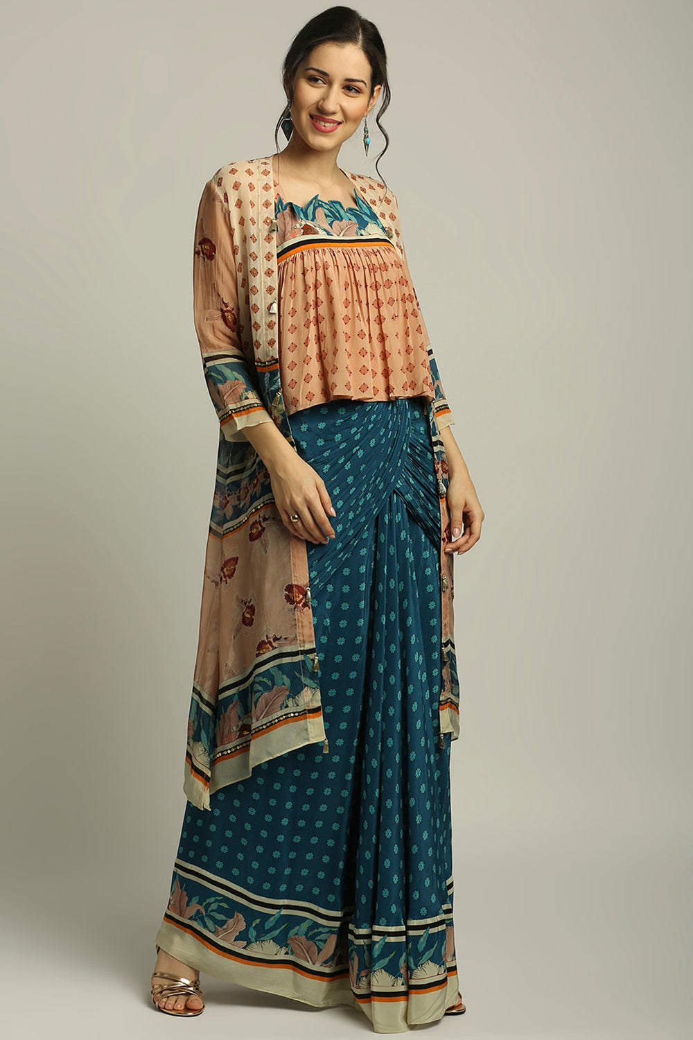Orchid Bloom Printed Skirt Set With Jacket
