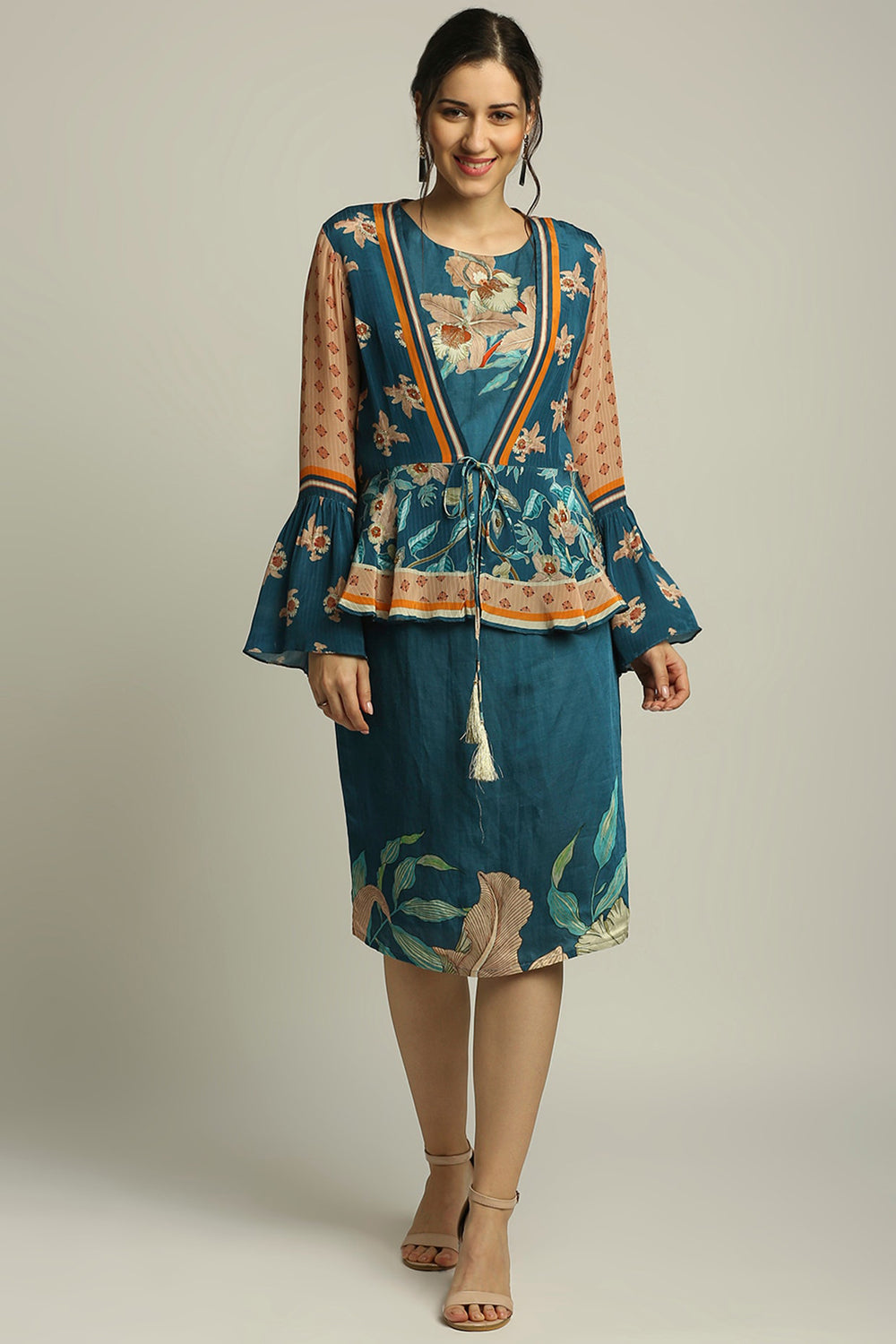 strapless open back dress Peplum Jacket, Stretch Crepe in Vanilla Ice main image 1