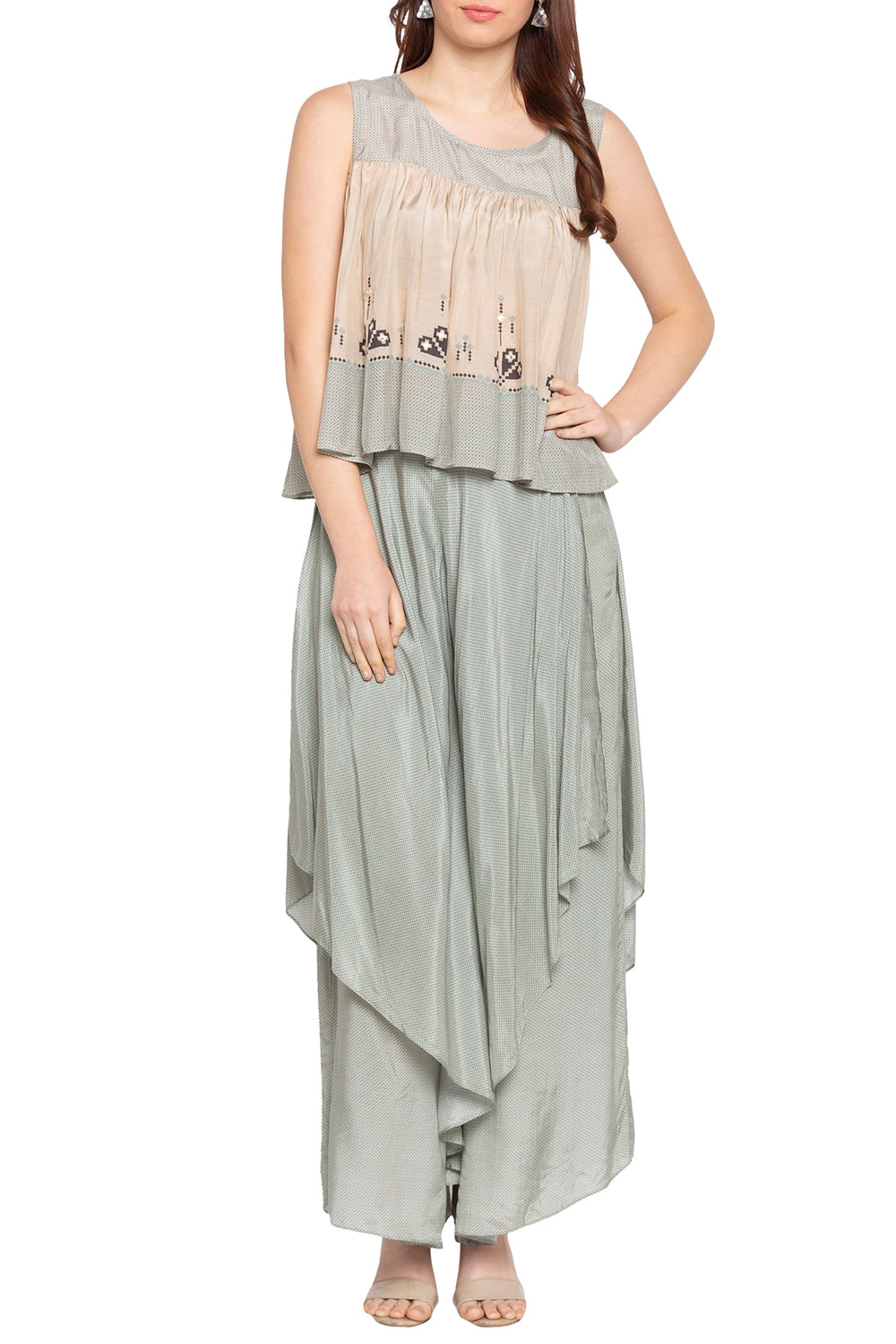 Azure Printed Top With Layered Pants