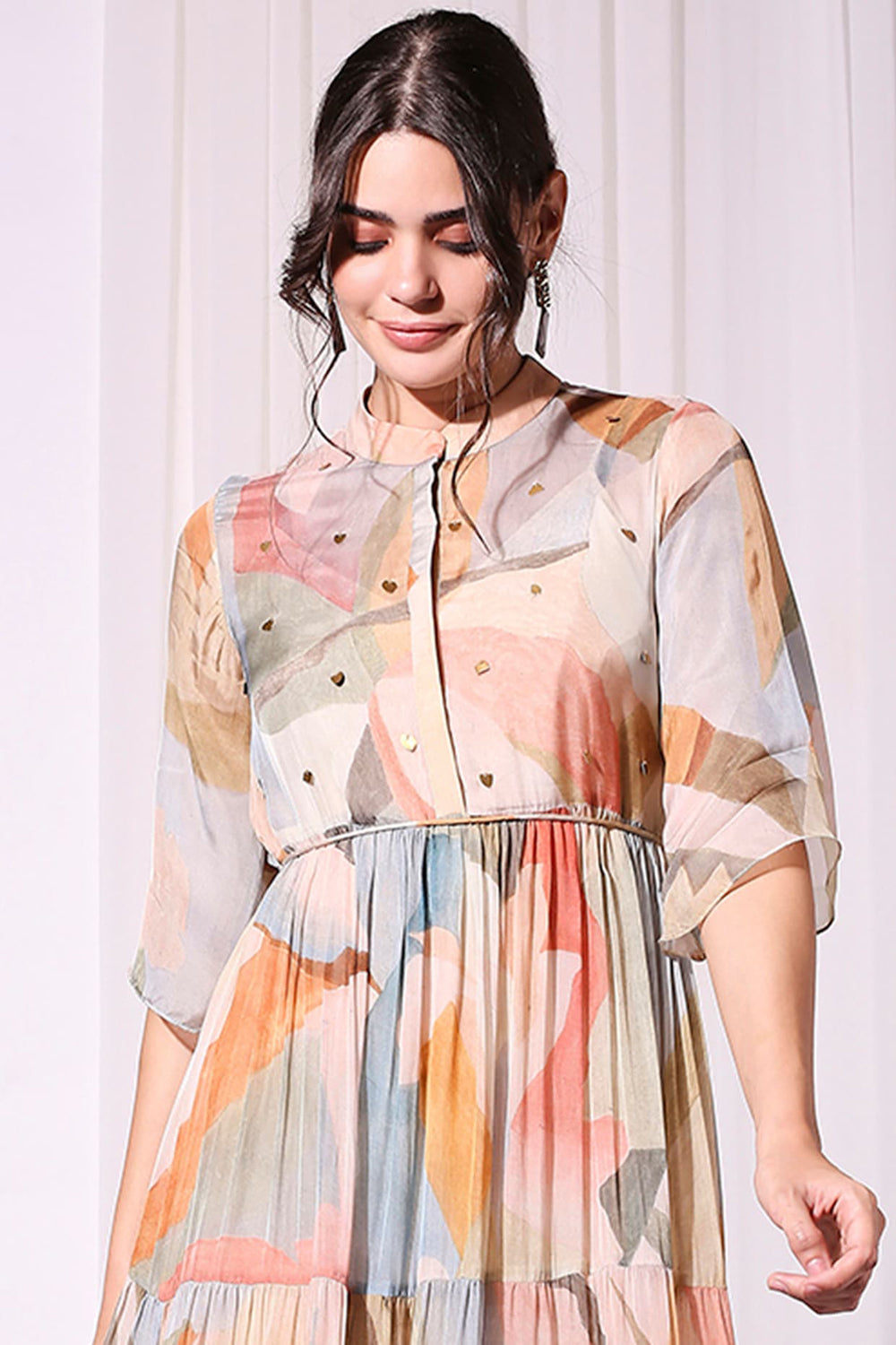 MultiColored Conversational Printed Tiered Dress