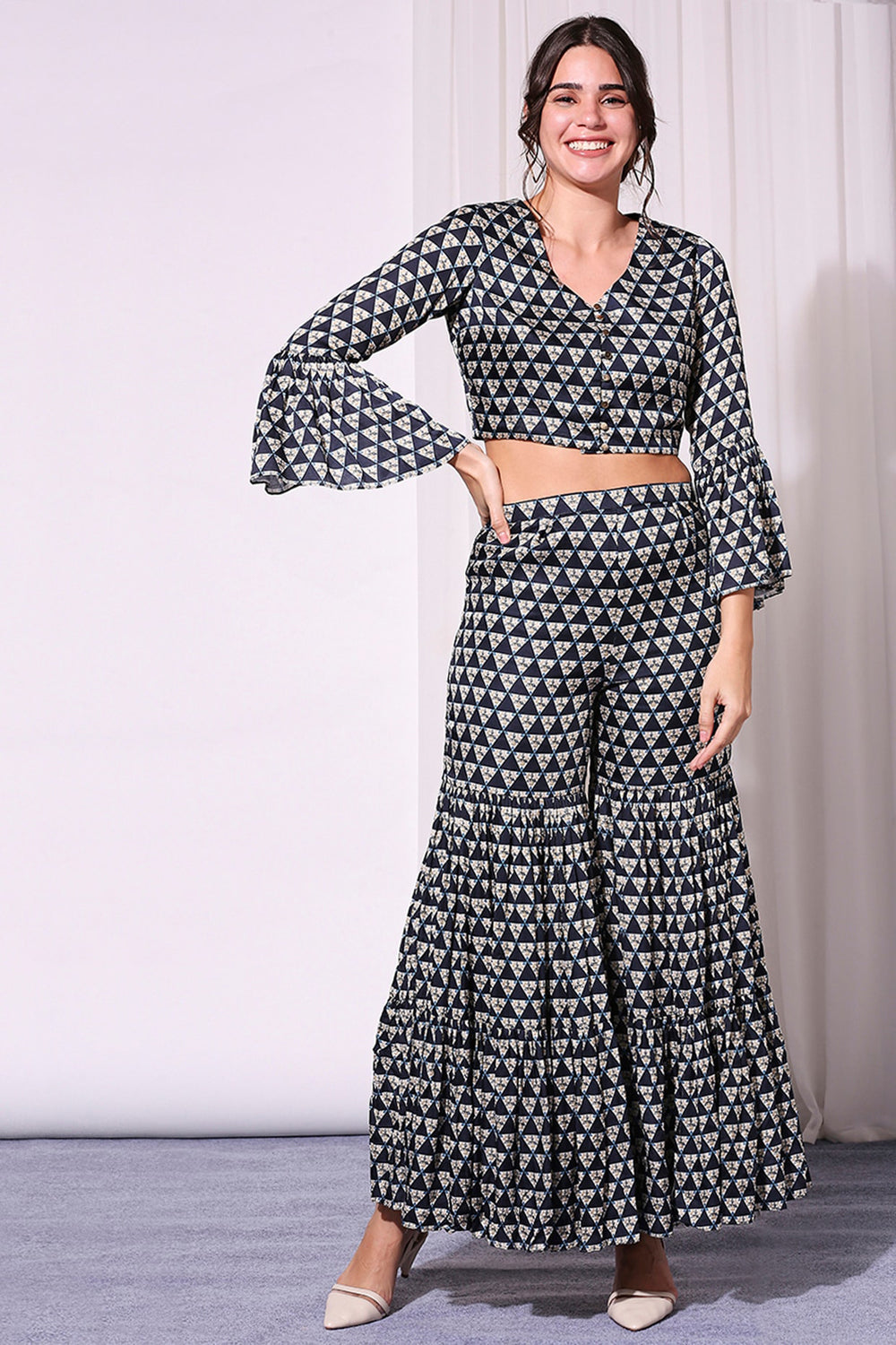 Applique Printed Sharara Set