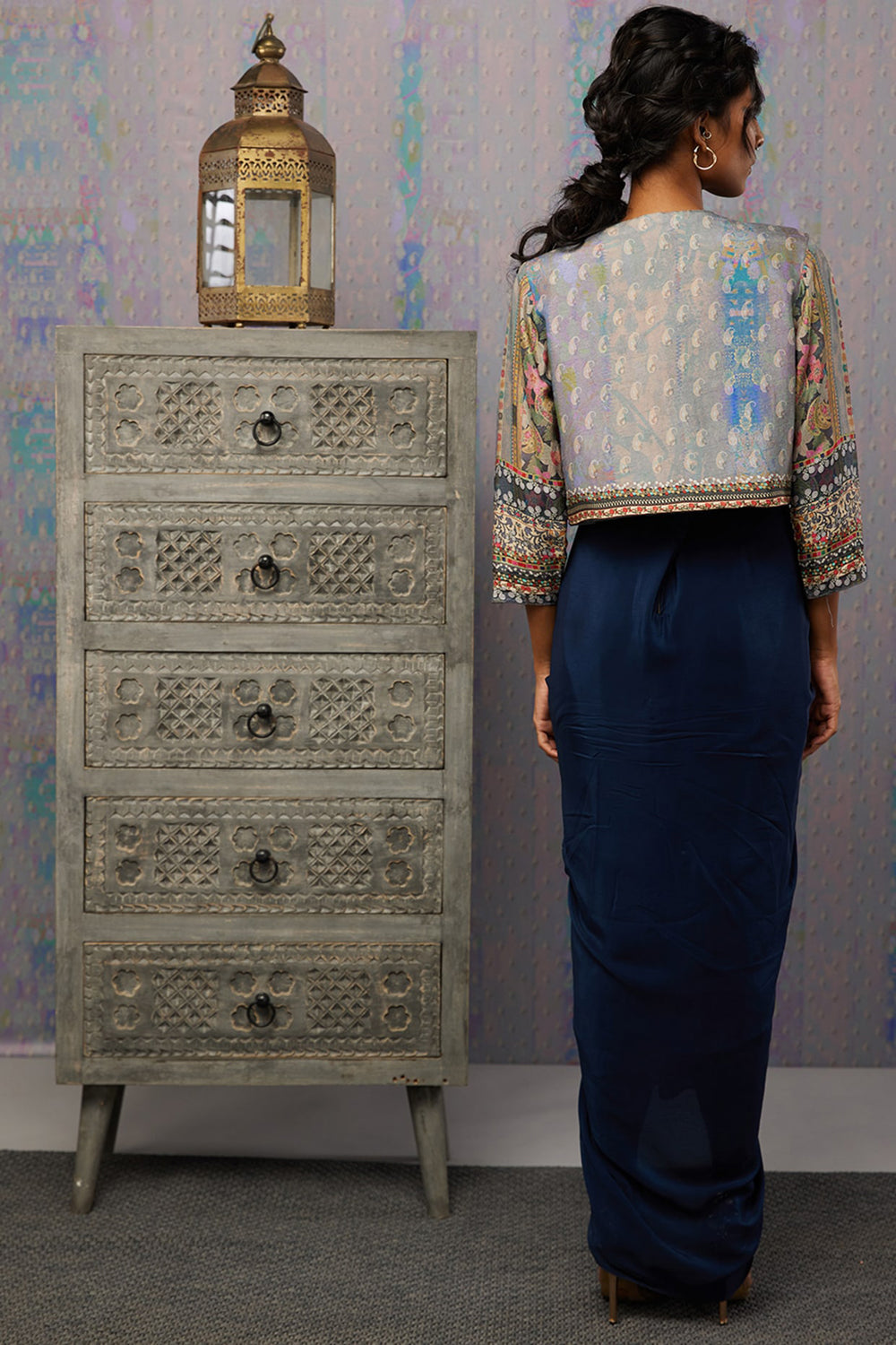 Ikaya Embroidered Drape Dress With Jacket